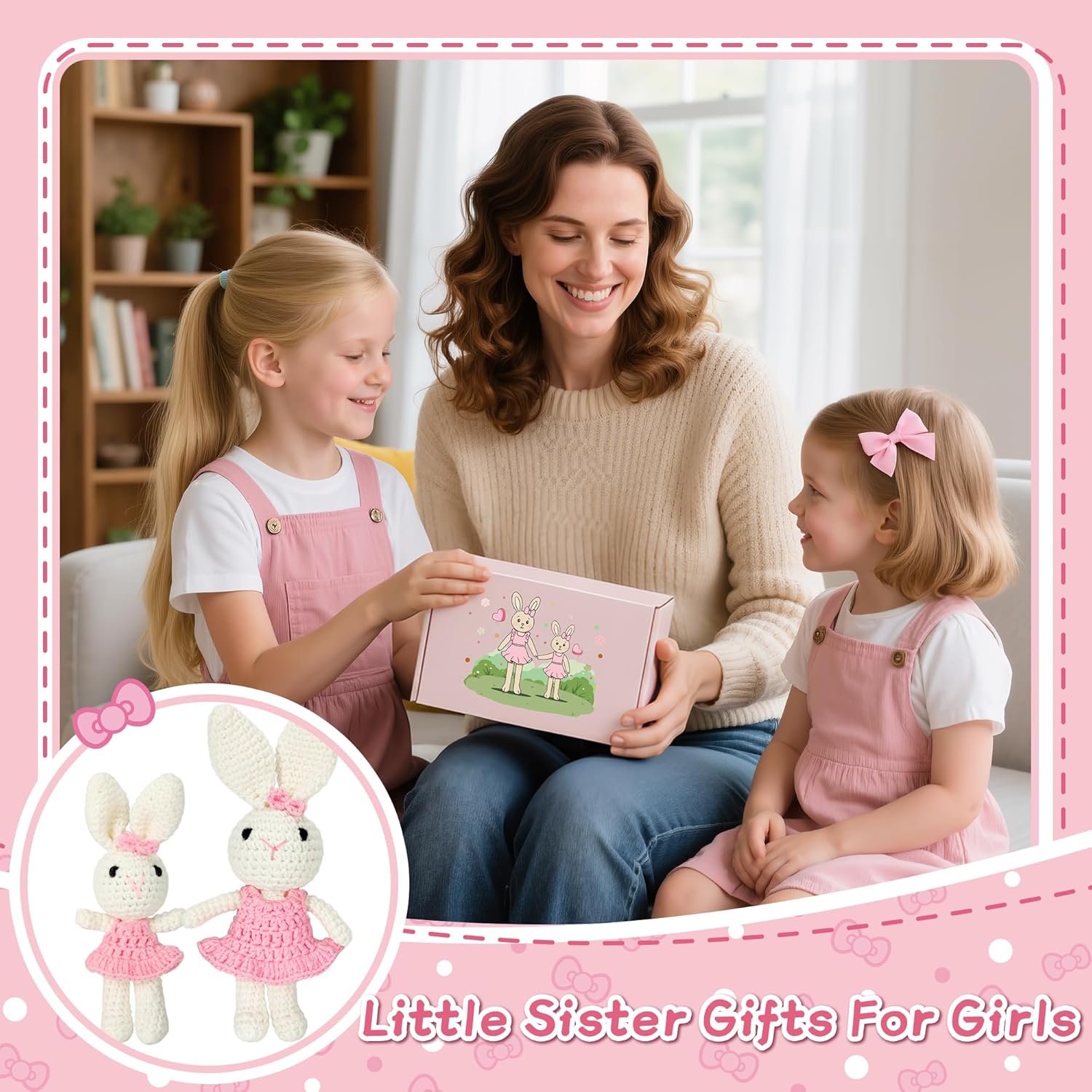 Big Sister Crochet Gifts for Girls, Big Sister Little Sister Doll Gift Set to Celebrate Little Girls Promoted to Sister, Gifts for Older Siblings of New Baby