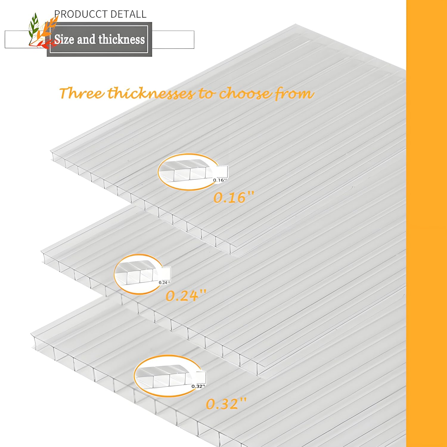 （6pcs，0.16''） Polycarbonate Greenhouse Panels Sheet，Greenhouse Replacement Plastic Panels，Double Layer Clear Polycarbonate roof Panel，4' x 2' x 0.16''