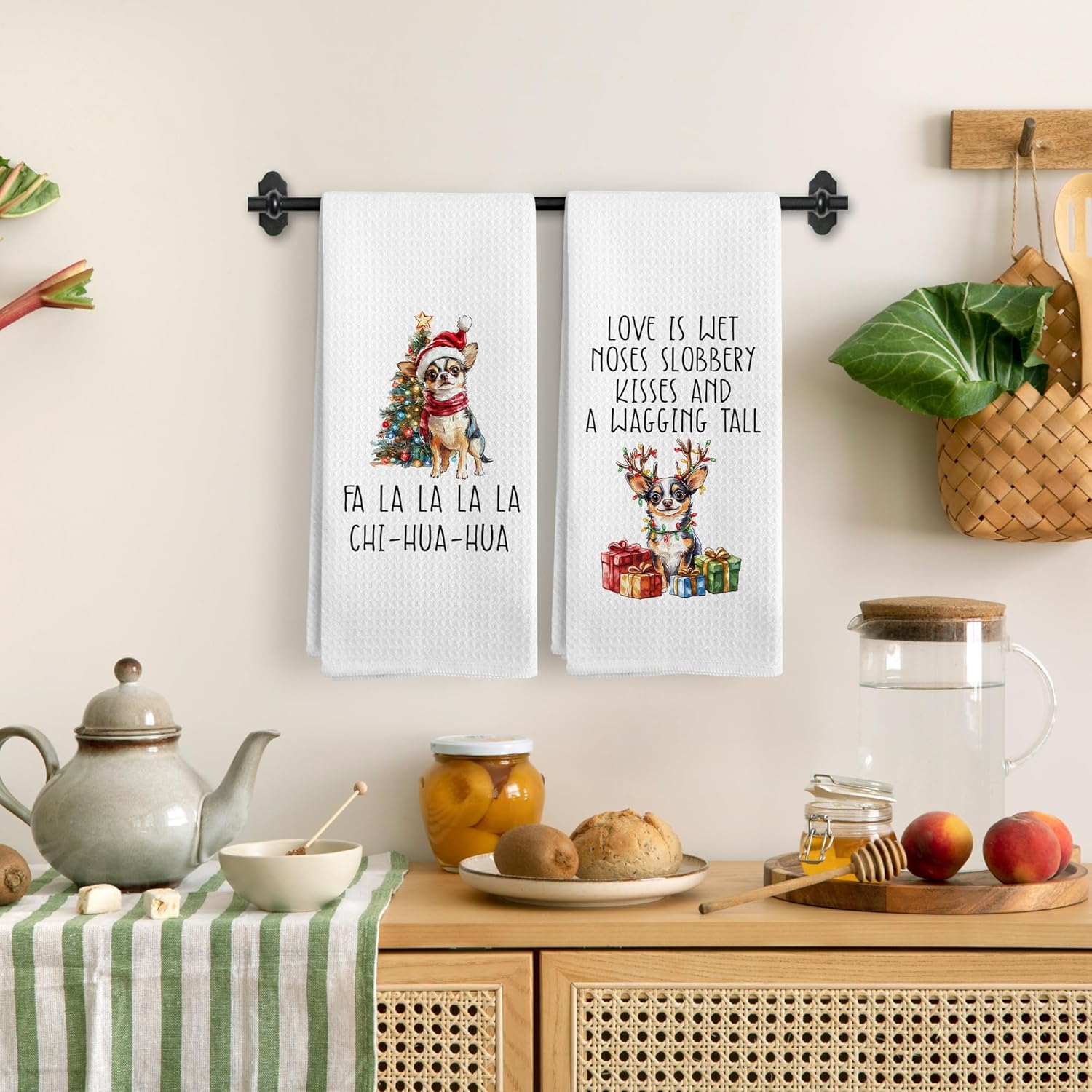 Funny Christmas Chihuahua Kitchen Towels, Chihuahua Gifts for Women Dish Tea Towels for Kitchen, Dog Mom Lovers Owner Gifts Decorative Hand Towels for Bathroom Decor, 16x24 Inch Set of 2 - Image 2
