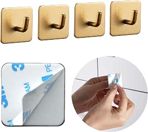 Set Di 6 Ganci Adesivi Dorati Senza Fori - Per Asciugamani, Accessori Bagno, Facili Da Installare E Rimovibili