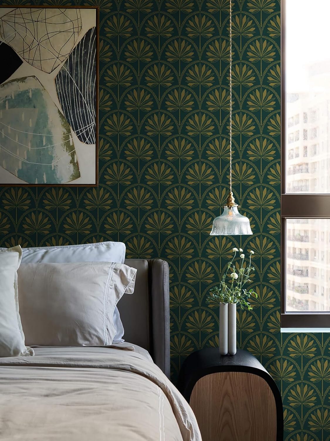 Heroad Peel & Stick Wallpaper - Tropical Jungle Forest, Dark Green, Boho Style, Vinyl Roll, Self-Adhesive, 393"x17.3"
