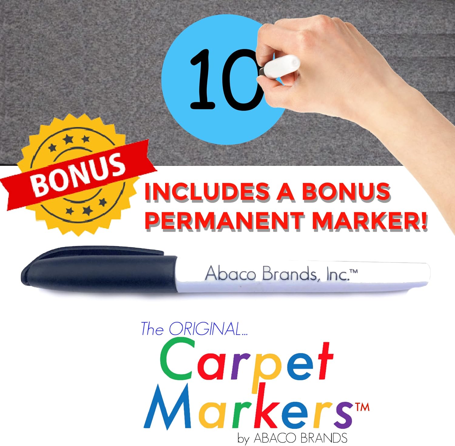 Original Carpet Markers for Teachers by Abaco Brands | 30 Pack of 5" Circles in 5 Colors + Permanent Marker | OKEO-TEK Certified | Teacher Must Haves | Teacher Supplies | Sit Dots Spots Classroom