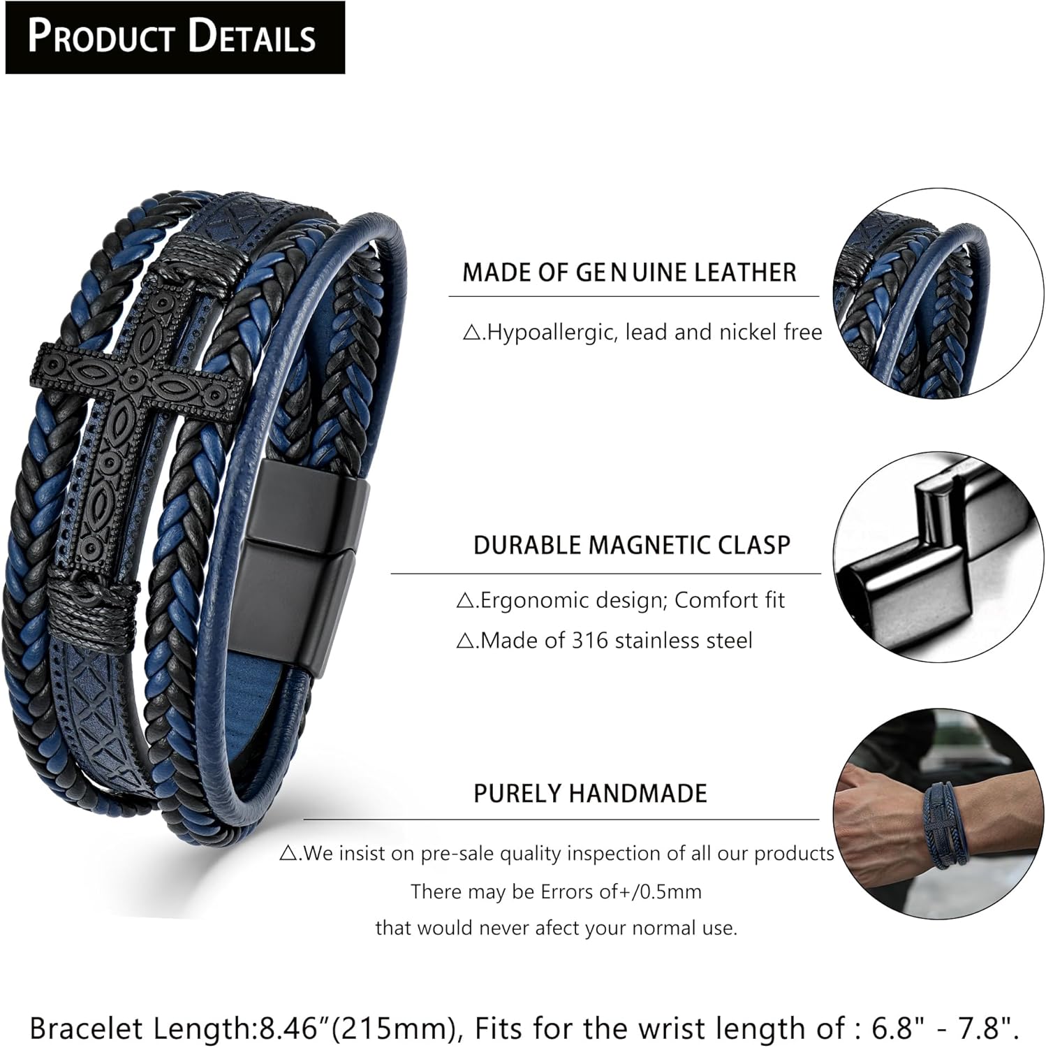 Mens Cuff Cross Bracelet Multi-Layer Braided Leather Cross Bracelet for Religious Bangle Wristband Faith Christian Jewelry for Men Teen - Image 6