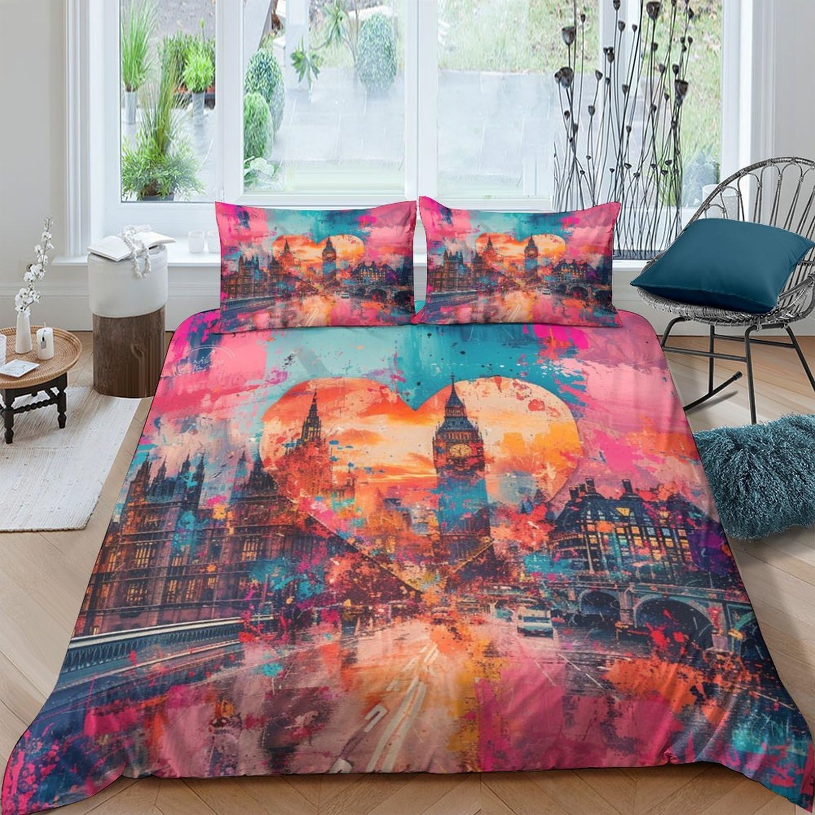 Ctjqhvkz Style-5 3D Printed London Sunset Fitted Sheet Microfiber Urban Landmark Mattress Cover For Bedroom Guest Room Decor Single（135X200cm）