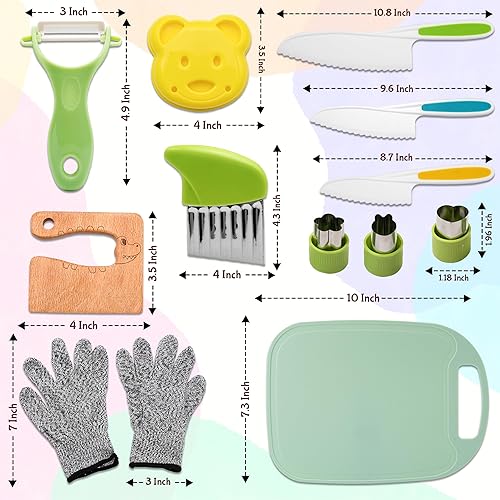 Miniatura 2 de Juego de cuchillos de cocina de madera para niños de 14 piezas, incluye madera para niños, bordes dentados seguros para niños, cuchillo de plástico