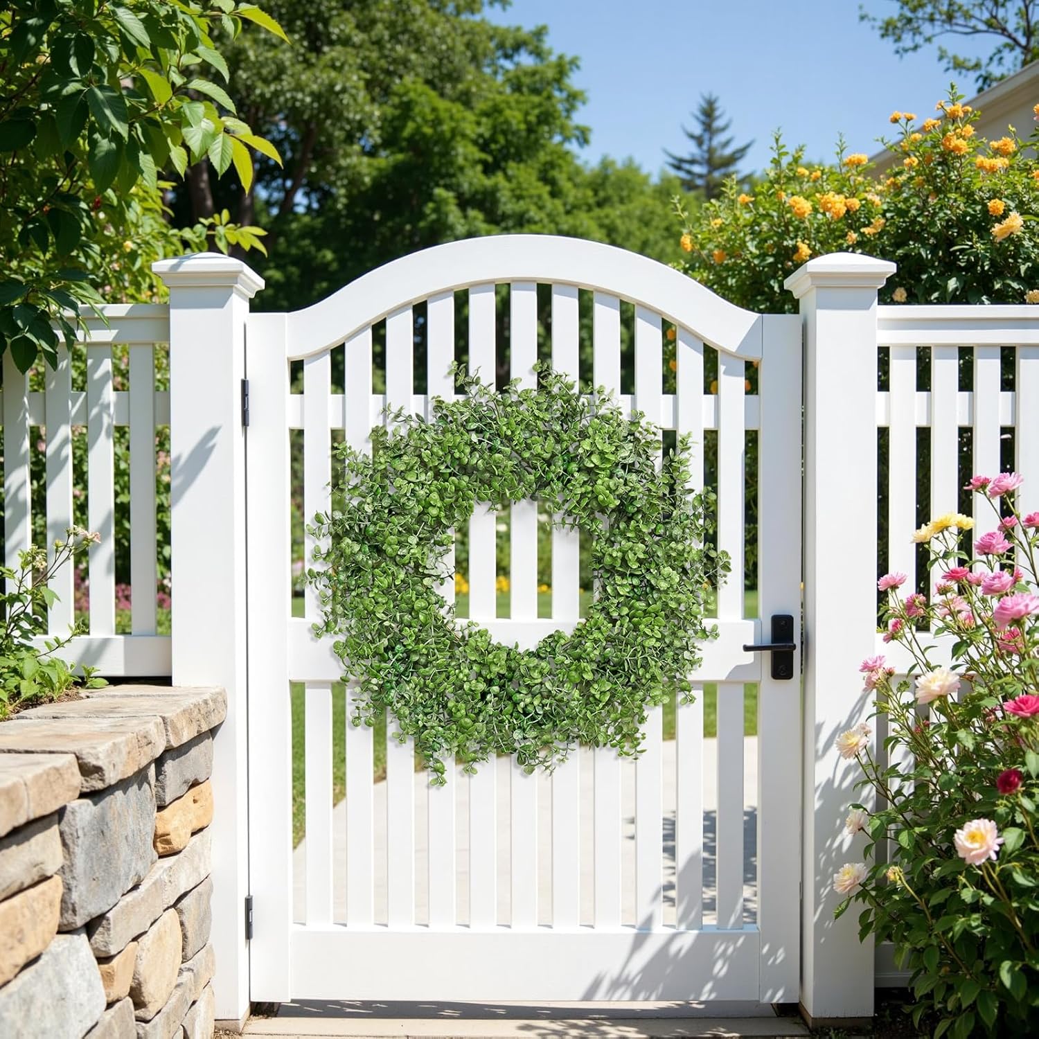 Dremisland Artificial Boxwood Wreaths for Front Door 22 Inch Large Boxwood Leaves Wreaths Greenery Outdoor Wreath for Farmhouse Wall Hanging Window Party Indoor Outdoor Spring Summer Fall All Seasons