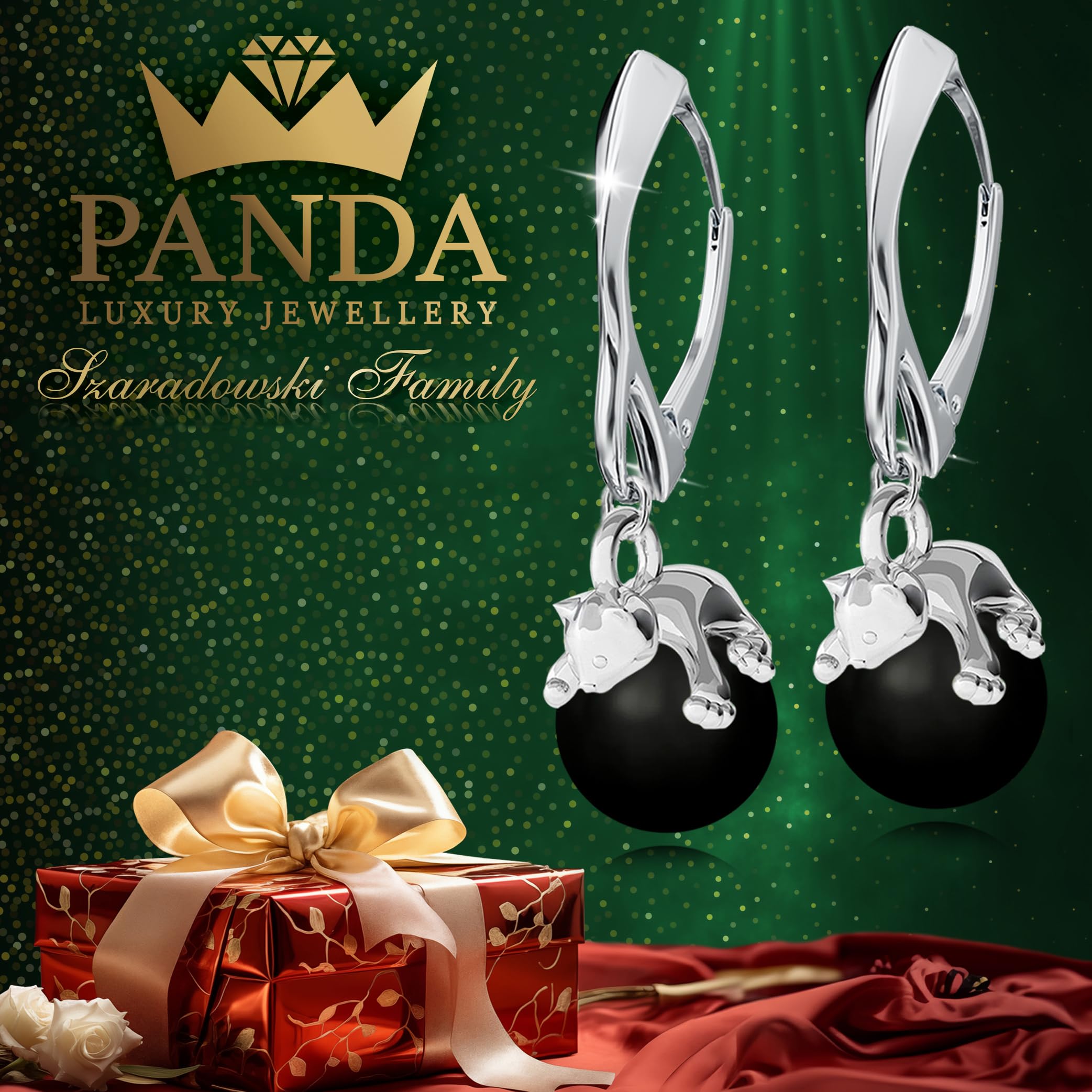 Schmuckset für Damen Ohrringe Silber 925 Hängend Katze Kette Damen mit Anhänger - Schmuck Set für Sie mit Kristallen - Ohrringe Hängend und Halskette Mädchen Geschenk Frauen