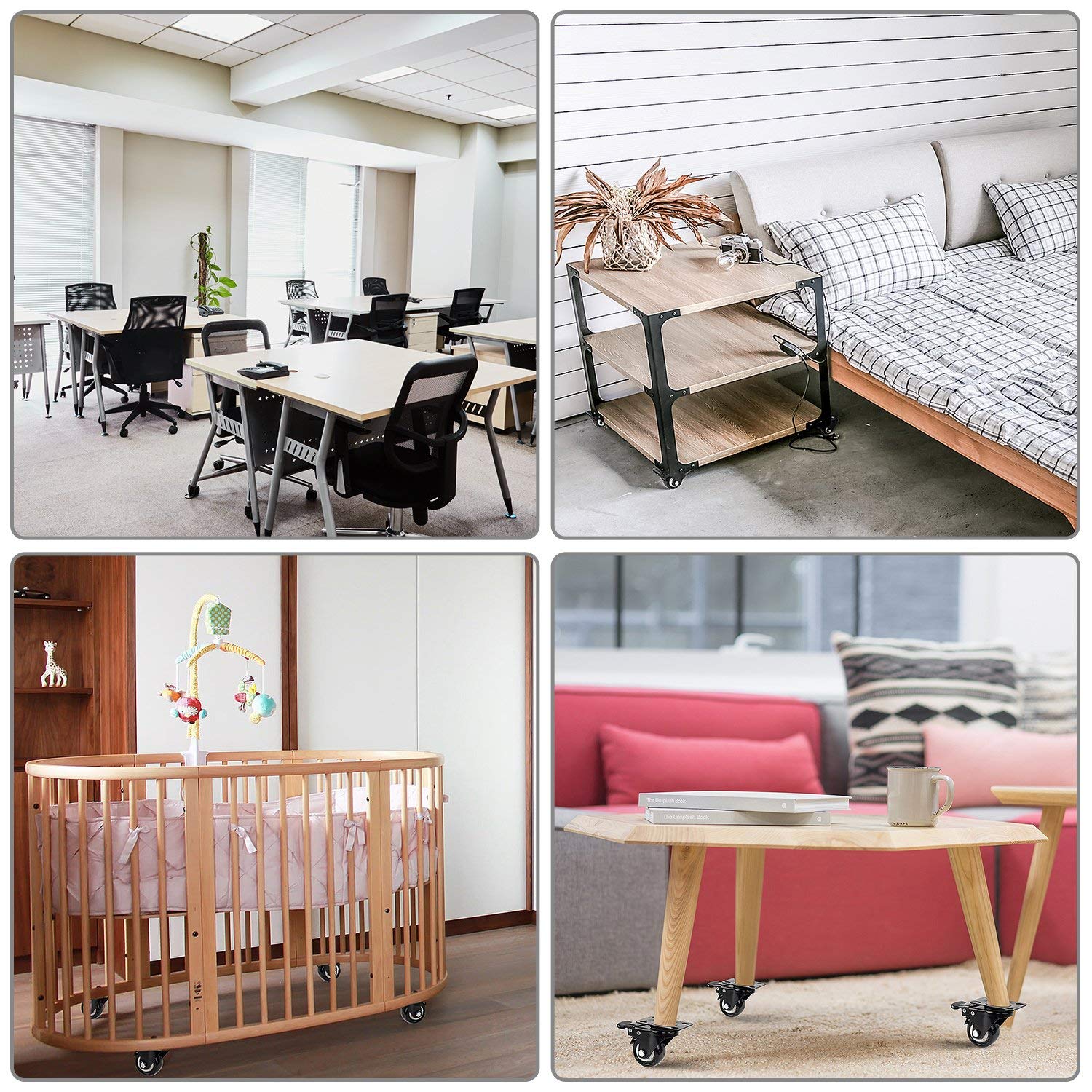 5 inch Heavy Duty Caster Wheels No Noise Swivel Plate Casters with Brake Lock Top Plate and Wheel Fit for Table Cabinet Shelves Industrial Trailer (Bearing 1400lbs, Set of 4)