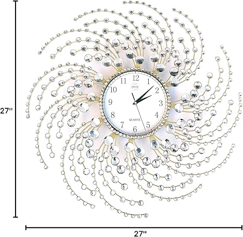 Miniatura 7 de MEIDA Reloj de pared dorado grande decorativo con cristales deslumbrantes, elegante moderno a pilas, relojes ideales para decoración de sala