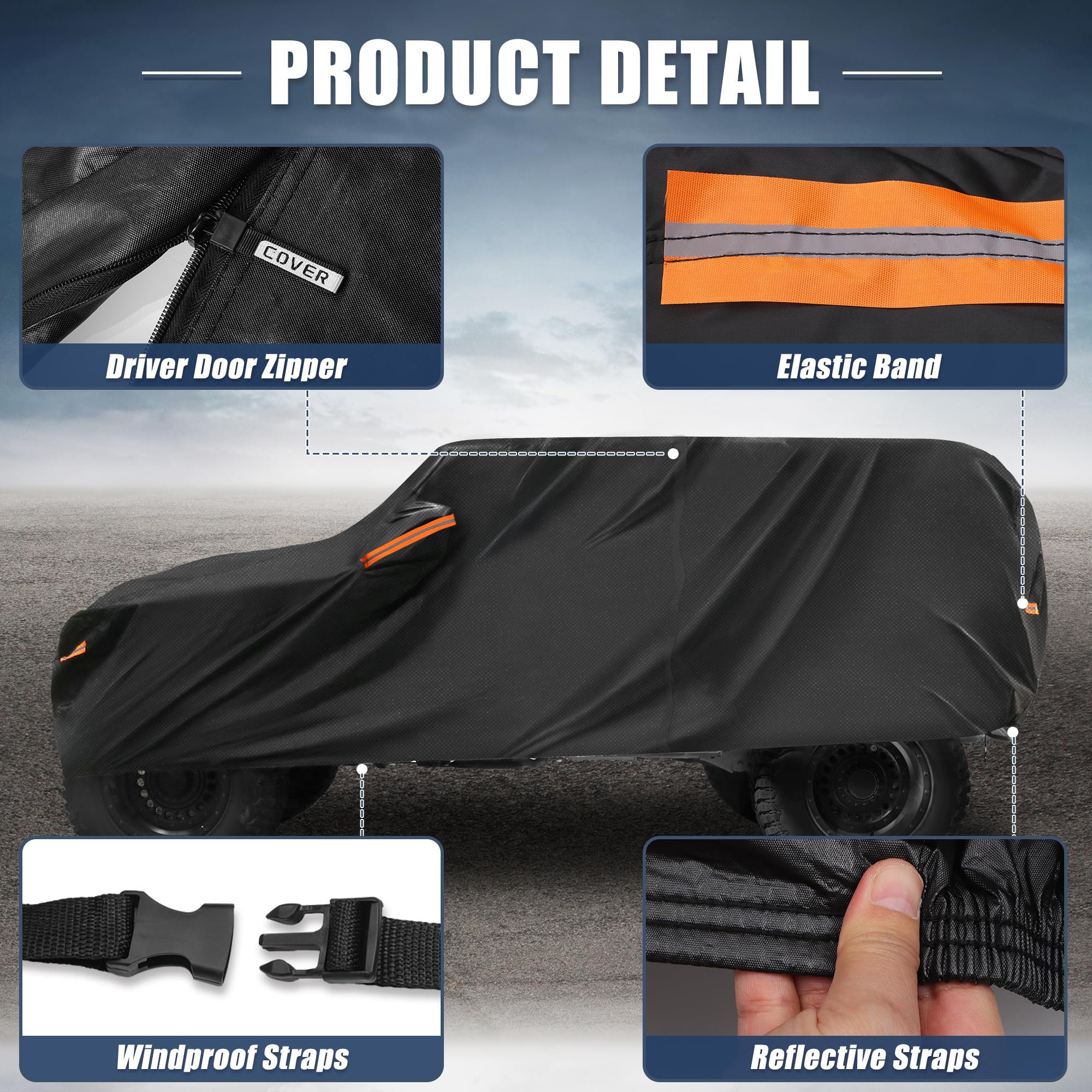X AUTOHAUX Pokrowiec samochodowy do Jeep Wrangler 2DR 2007-2017 folia aluminiowa zewnętrzna wodoodporna ochrona przed słońcem deszczem śniegiem gradem z zamkiem błyskawicznym drzwi kierowcy