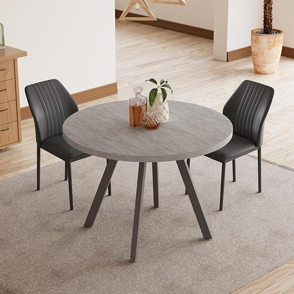34.6'' Round Dining Table and Chairs for 2, Space Saving Modern Casual Coffee Table Set for Apartment Kitchen Dining Room (Grey Table+2 Balck Chairs)