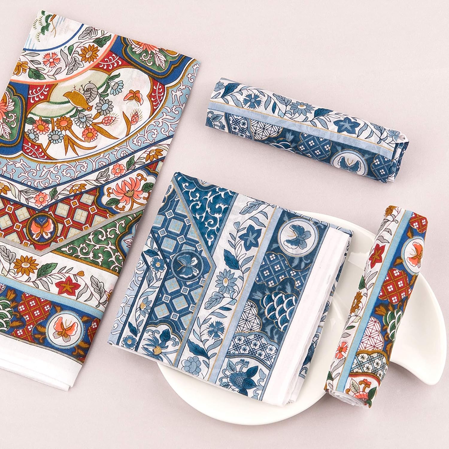 HOULIFE Women Floral Print Handkerchiefs, Vintage Flower Printing Hankies Soft Cotton Ladies Handkerchief for Wedding Party
