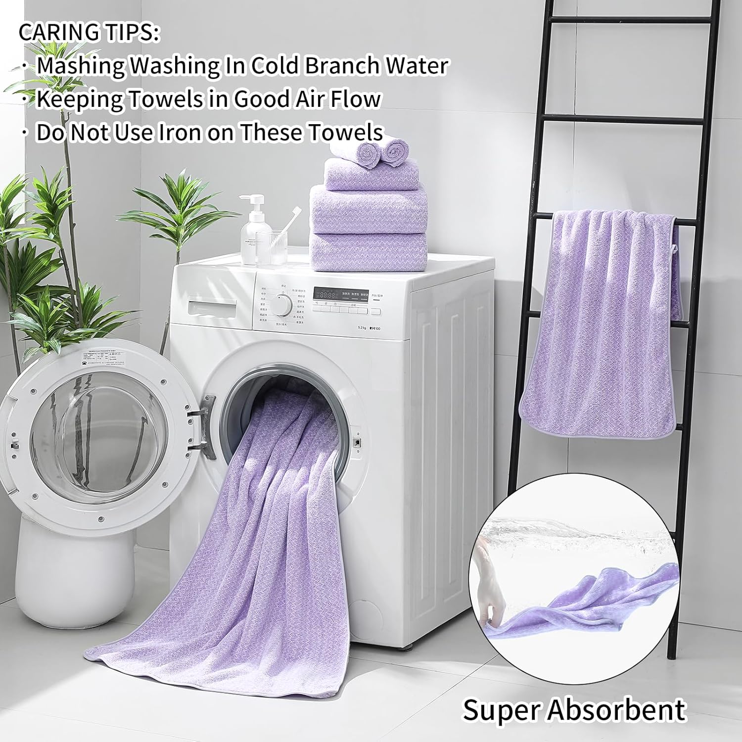 Ultra Soft Bath Towel Set,12 Piece (4 Bath Towels,4 Hand Towels,4 Washcloths) Family Bathroom Towels Set with Hanging Loop,Quick Dry Extra Absorbent Shower Towel for Bathroom,Hotel,Spa-Light Purple