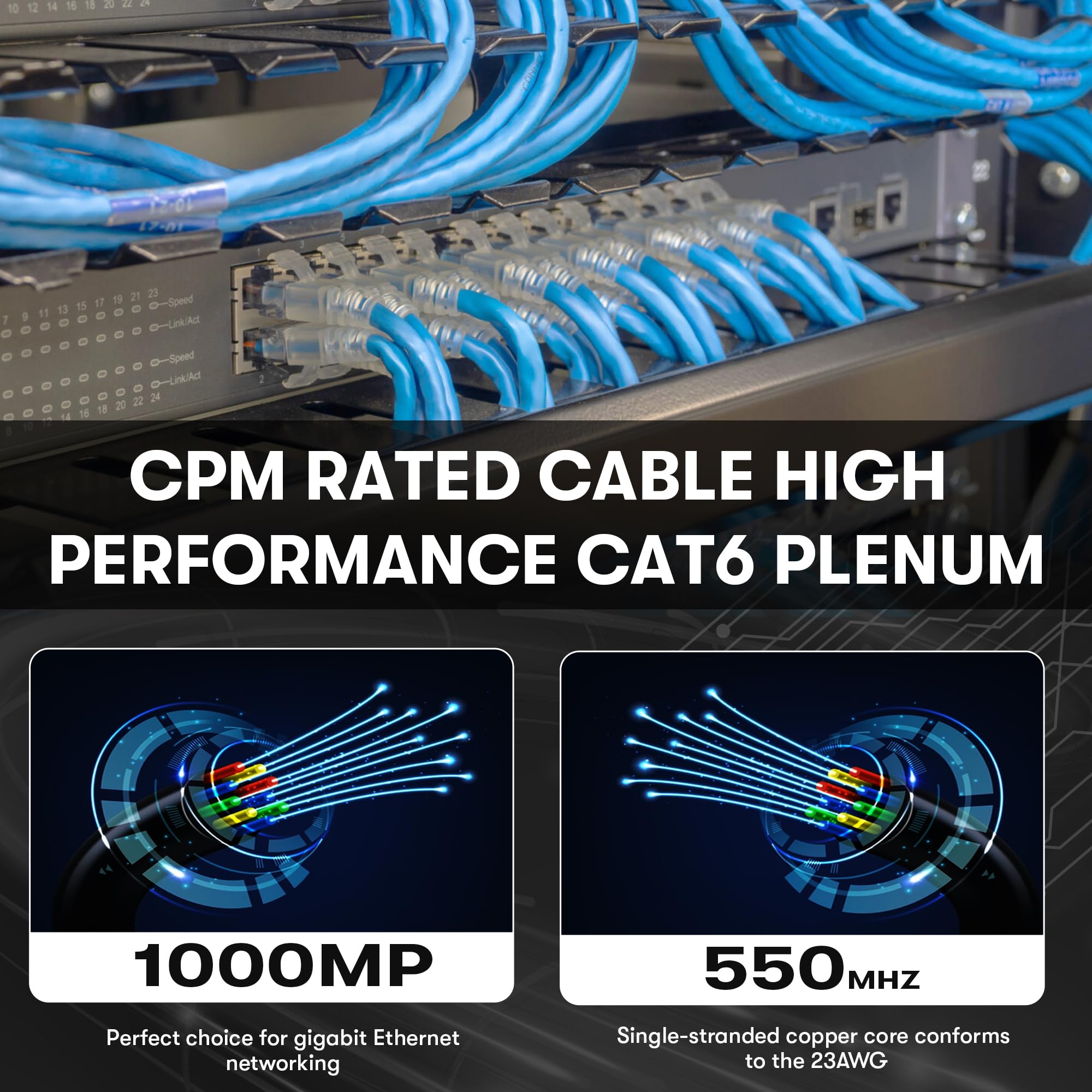 AAA Cables Câble plenum Cat6 3000 m en cuivre nu | 23AWG, 550 MHz, 10 Gigabit PoE++ (4PPoE) | Test d'analyseur de réseau DSX-8000 réussi | Cuivre massif Ethernet Cat 6 | 100 % cuivre massif | Bleu
