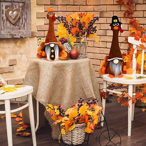 Miniatura 2 de YuQi Gnomos de pavo de peluche para el día de Acción de Gracias, 2 piezas lindas hechas a mano de cosecha de cuello largo pavo gnomo sueco, adornos