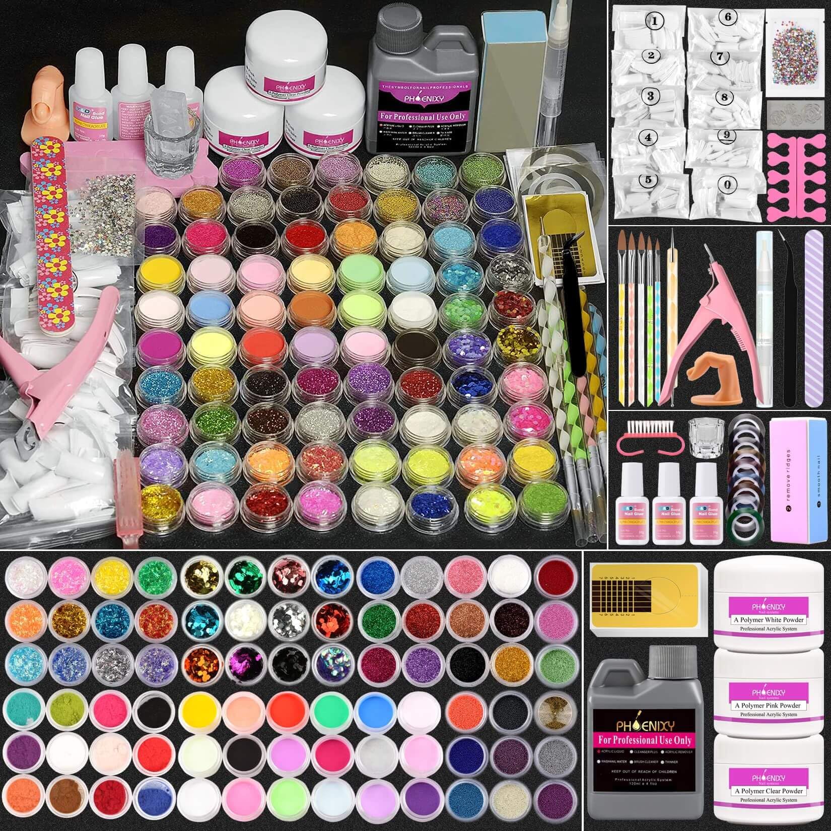 Phoenixy Poudre Acrylique Pour Ongles 78 Couleurs Kit Acrylique Ongles Complet Avec Acrylique Liquide Monomer Faux Ongles Outils D'art D'ongle Nail Art Extension Kit Manucure
