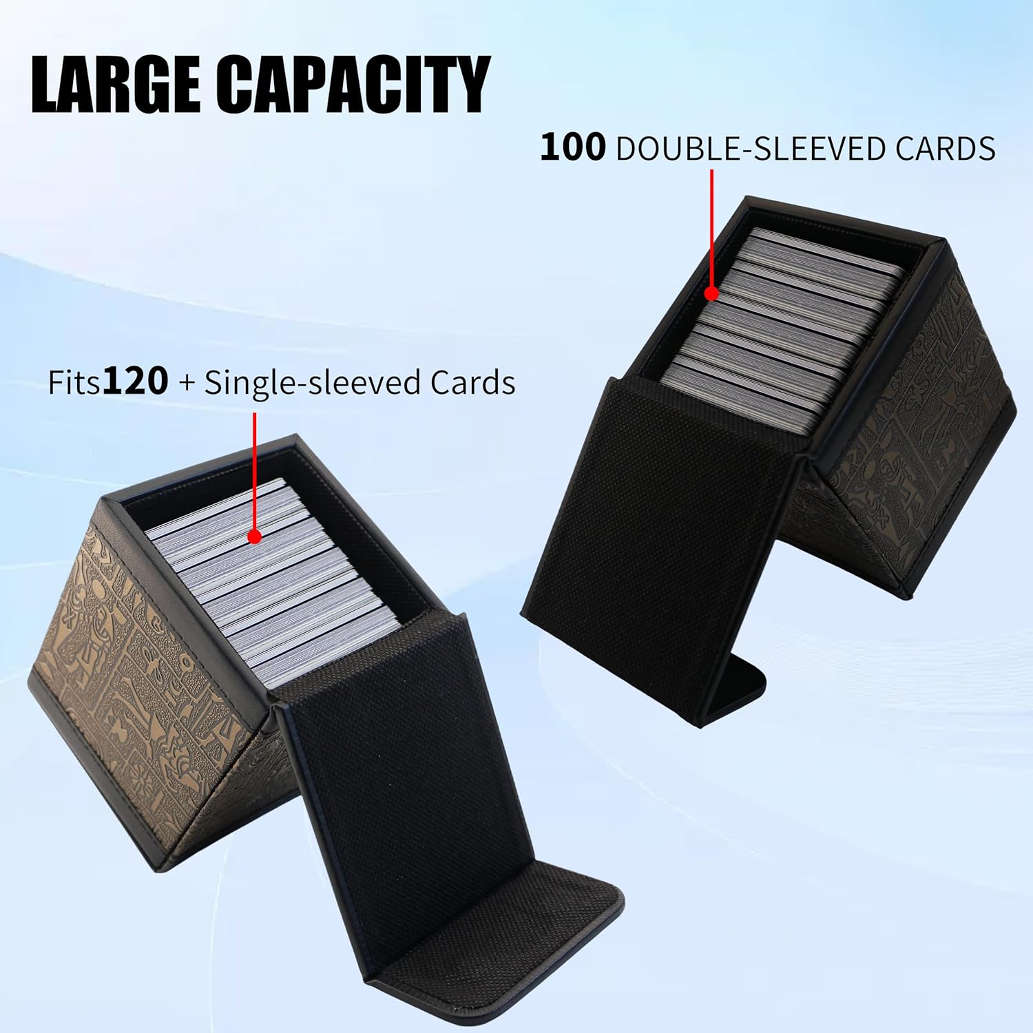 ancient egyptian embossed deck box for yugioh and mtg cards - ultimate guard style with double-magnet opening, holds 100+ cards (black) image 3