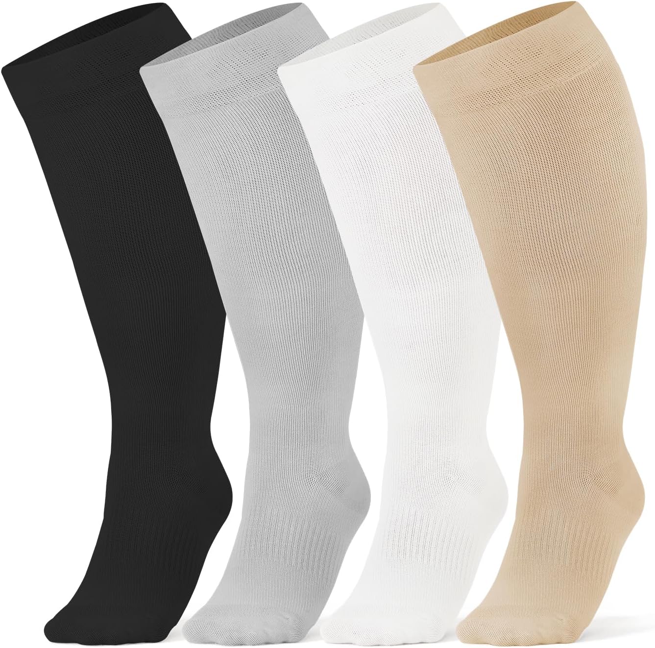 Breslatte Wide Calf Compression Socks for Women Men Plus Size 10-14 mmHg Circulation Knee High Support Stockings