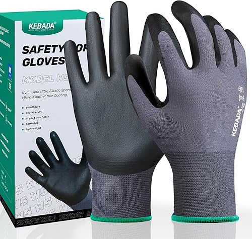 Miniatura 17 de Kebada W2 - Guantes de trabajo unisex, aptos para pantalla táctil, con agarre, elásticos, recubiertos de nitrilo, para jardinería, manejo