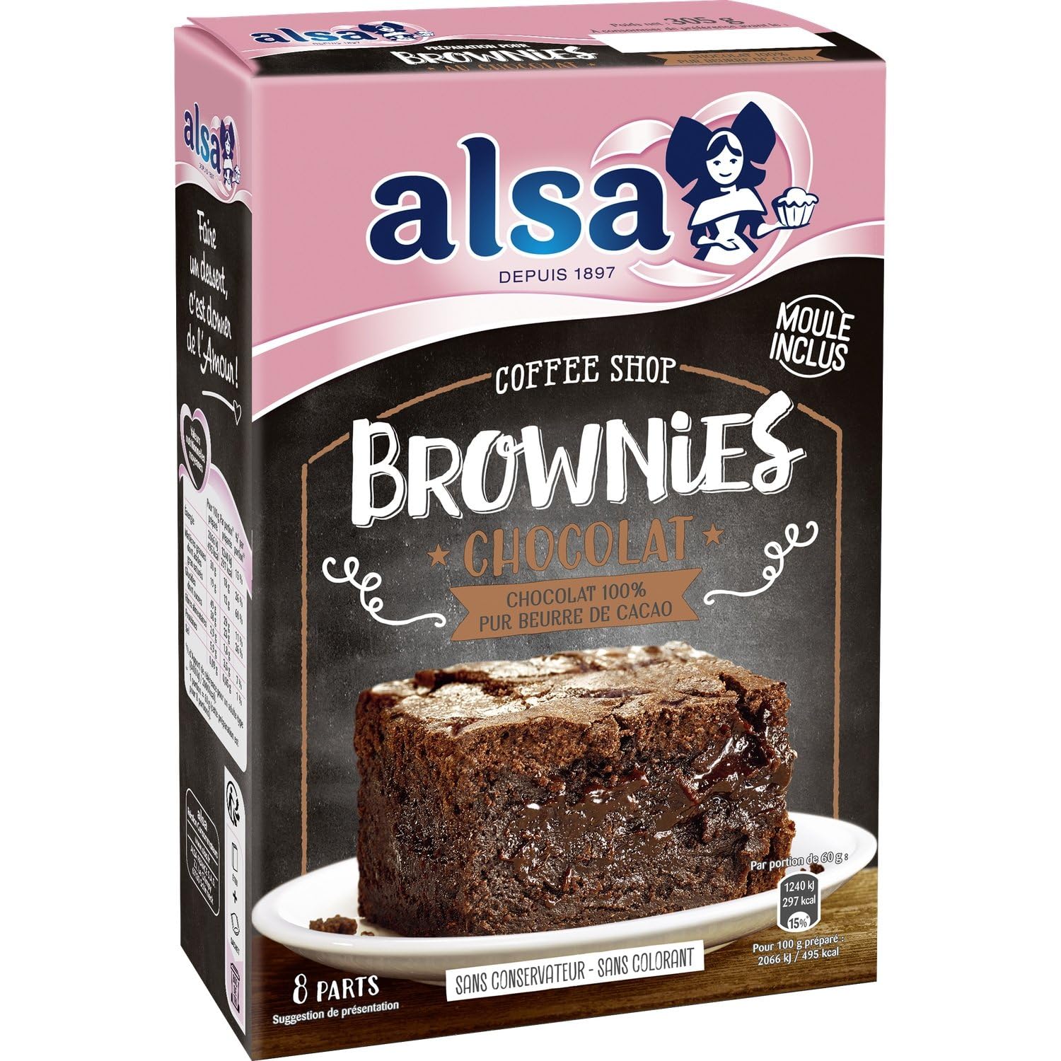 ALSA – Préparation Gourmande pour Brownie Fondant, Plaisir Chocolaté Simple et Rapide (305g) - Le Lot De 4