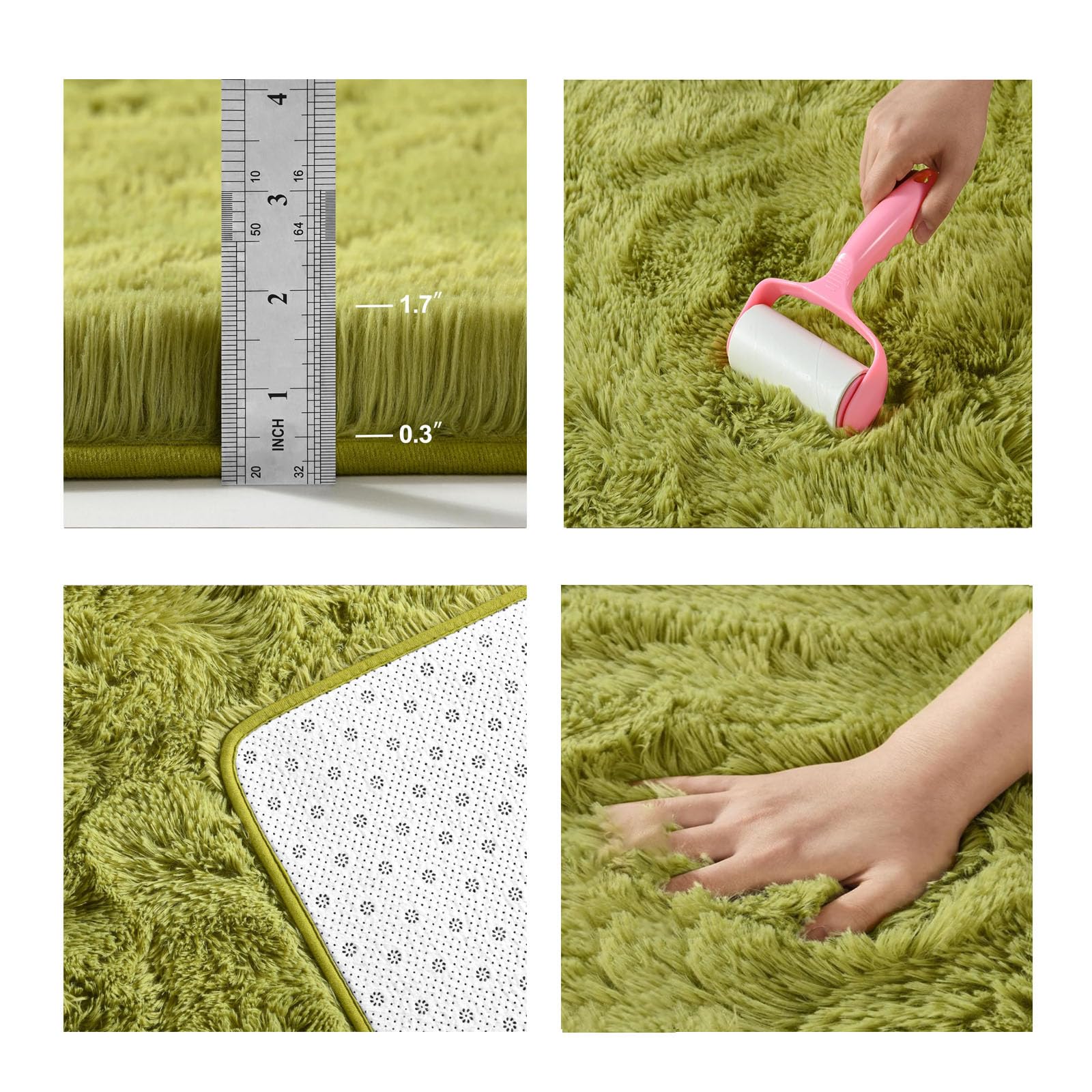 Shaggy Teppich 110 x 220 cm Lauschige Oberfläche Weich Moderne Teppiche Matte Teppichen Anti-Rutsch Unterseite für Schlafzimmer Kinderzimmer, Grün
