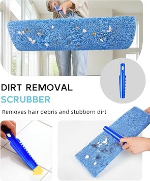 MR.SIGA Professional Microfibre floor Mop for Hardwood, Laminate, Tile Floor Cleaning, Stainless Steel Telescopic Handle - 3 Reusable Microfibre Cloths and 1 Dirt Removal Scrubber included