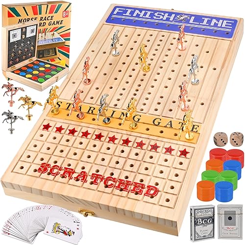 Horse Racing Board Game, Foldable Wood Horse Race Game with
