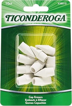 Ticonderoga Pencil Cap Erasers, White, 10 Count, 6 Packs X38010