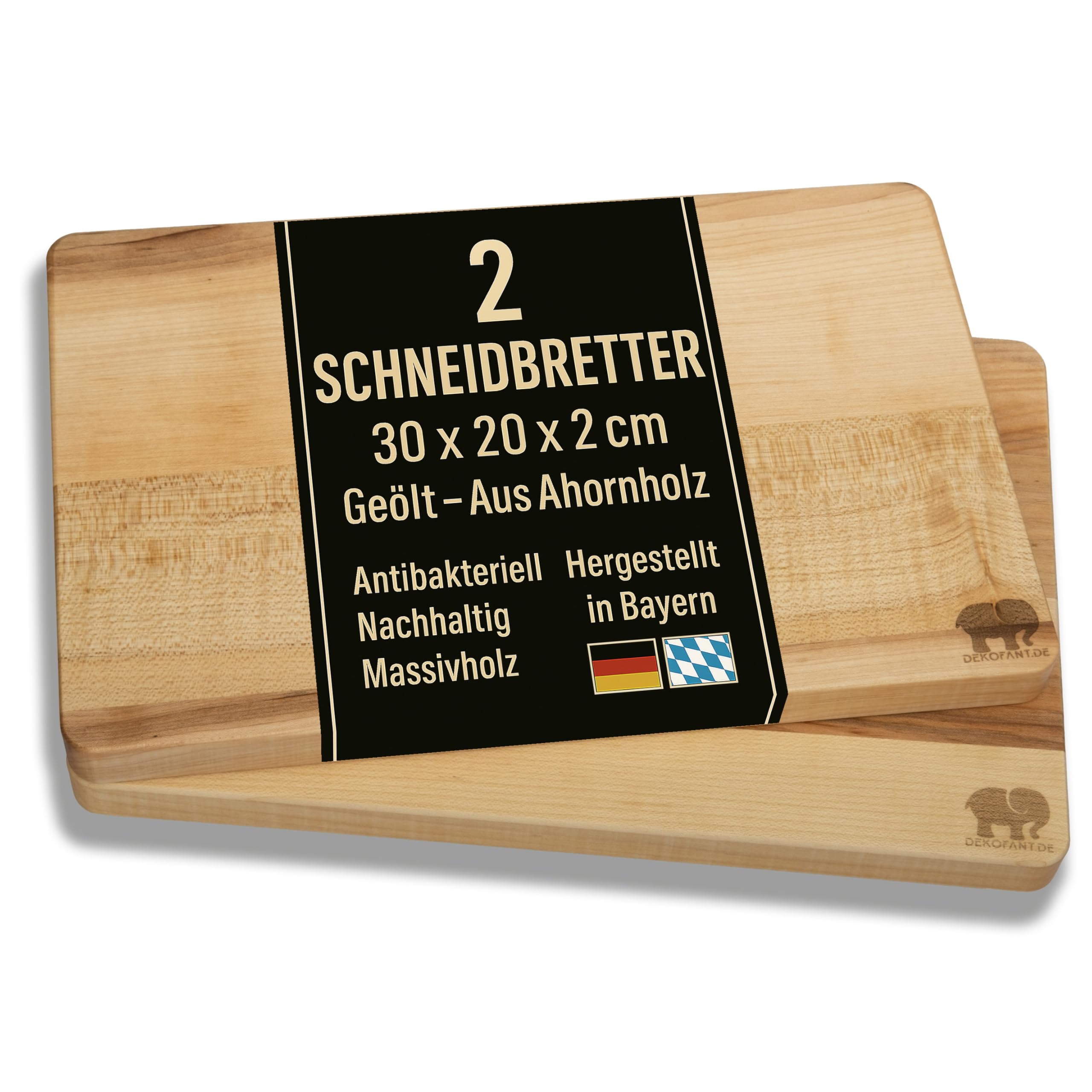 Schneidebrett Holz Ahorn 2 Stück 30 x 20 x 2 cm I aus Heimischen Holz I praktisches Schneidbrett Servierbrett Holzbrett Küchenbrett Frühstücksbrettchen geölt eckig (2)