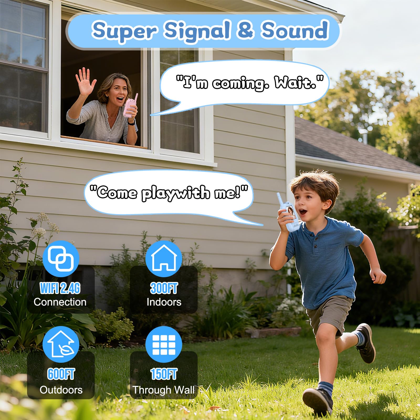 Video Walkie Talkie Kinder, 2er Set Walky Talky Aufladbar mit Display, 2-Way Radio Funkgeräte Große Reichweite, Weihnachten Geburtstag Geschenke Spielzeug für Jungen und Mädchen von 3-12 Jahren-Blau