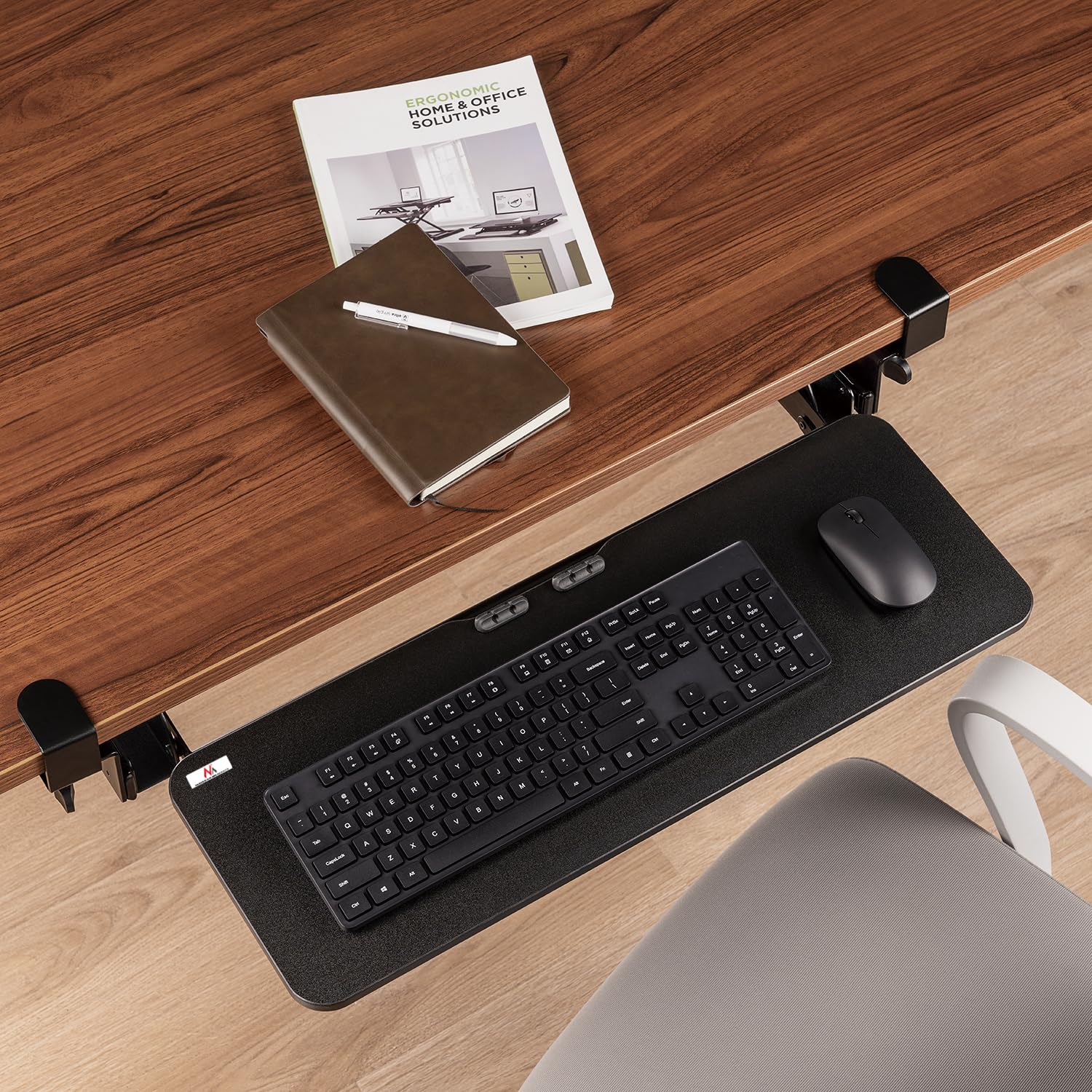 Maclean MC-462 Verstellbare Tastaturschublade 67x24cm für Untertisch-Montage mit C-Klemmhalterung Computer-Tastaturständer Maximale Belastung: 5 kg, Höhenverstellung