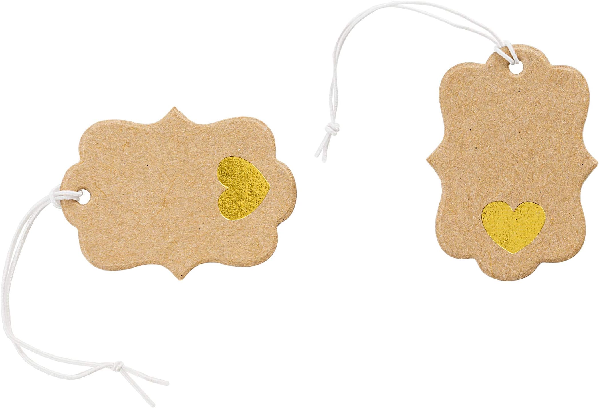 30014763 Jewelry Price Tags with Elastic Strings, Gold Heart, 100 Pieces