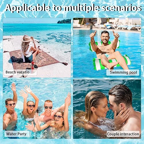 Miniatura 6 de Paquete de 3 hamacas inflables para piscina, silla flotante de malla 4 en 1 para adultos, flotadores multiusos para piscina, silla de montar