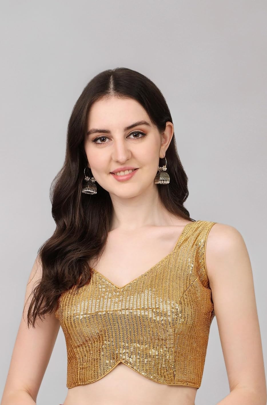 Vihu Fashion Women's Multicolor Sweetheart Neck Georgette Line Soft Sequence Zari Work Sleeves Readymade Saree Blouse