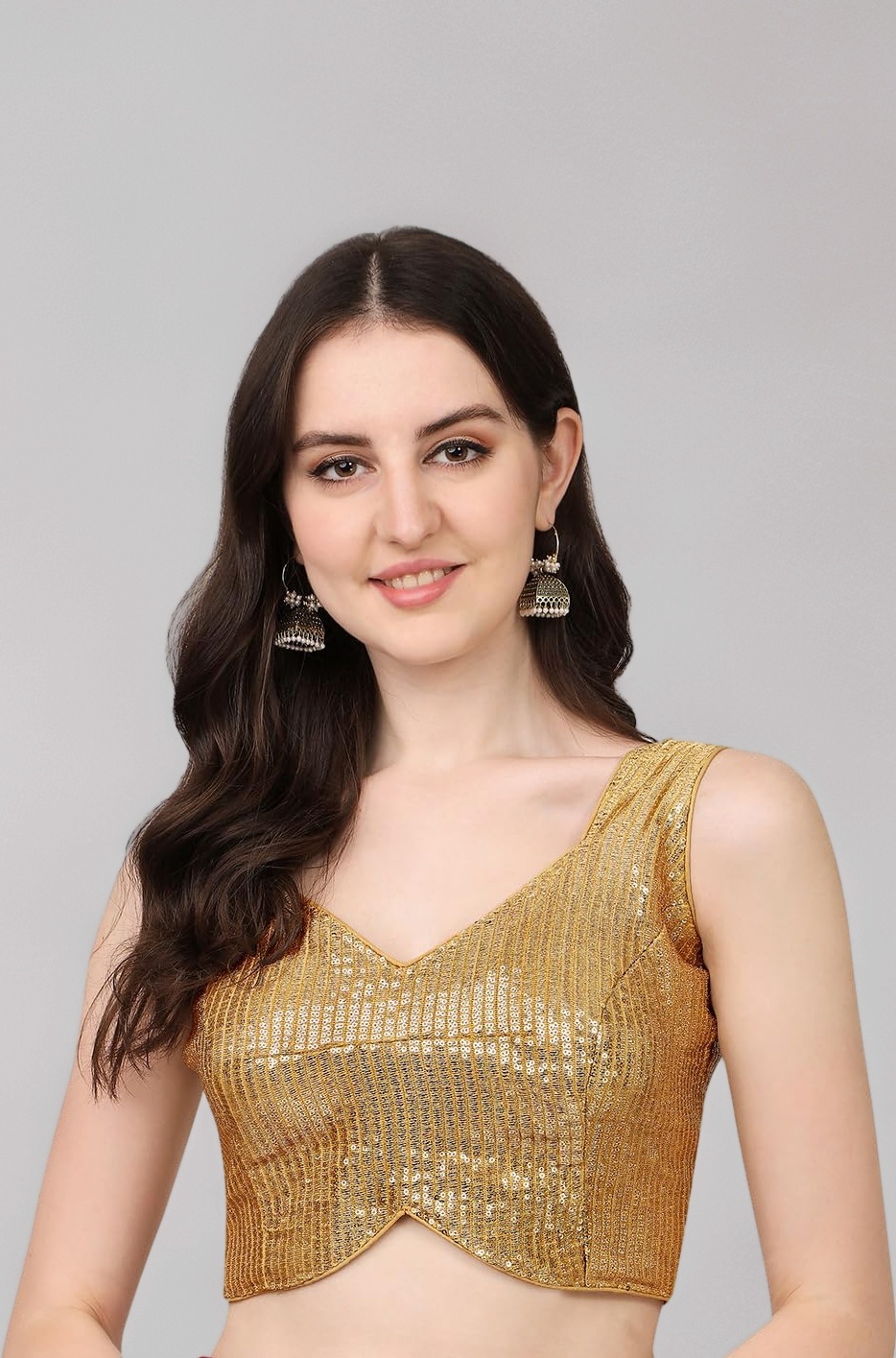 Women's Multicolor Sweetheart Neck Georgette Line Soft Sequence Zari Work Sleeves Readymade Saree Blouse