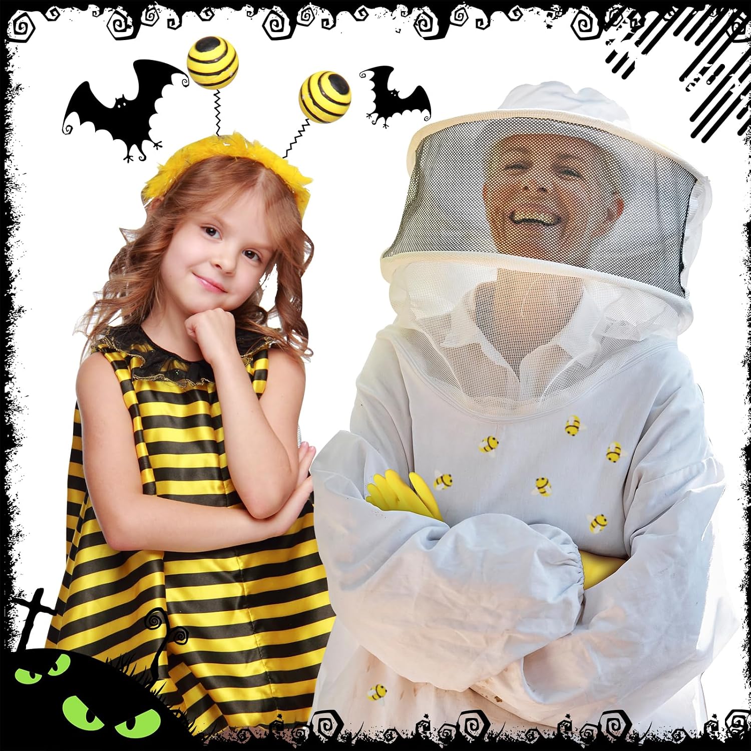 Halloween Beekeeper Costume Include Beekeeper Jacket,Wool Felt Bees,Gloves,Bucket,Sunflower for Bee Party Cosplay