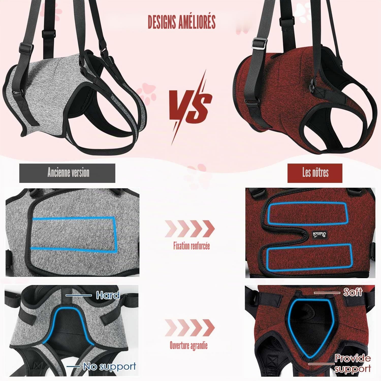 SlowTon Hind Leg Support Harness Sling pour Chiens de Taille Moyenne - Harnais de Levage de Chien réglable Confortable pour Les Personnes âgées blessées arthritiques handicapées (Rouge, XL)