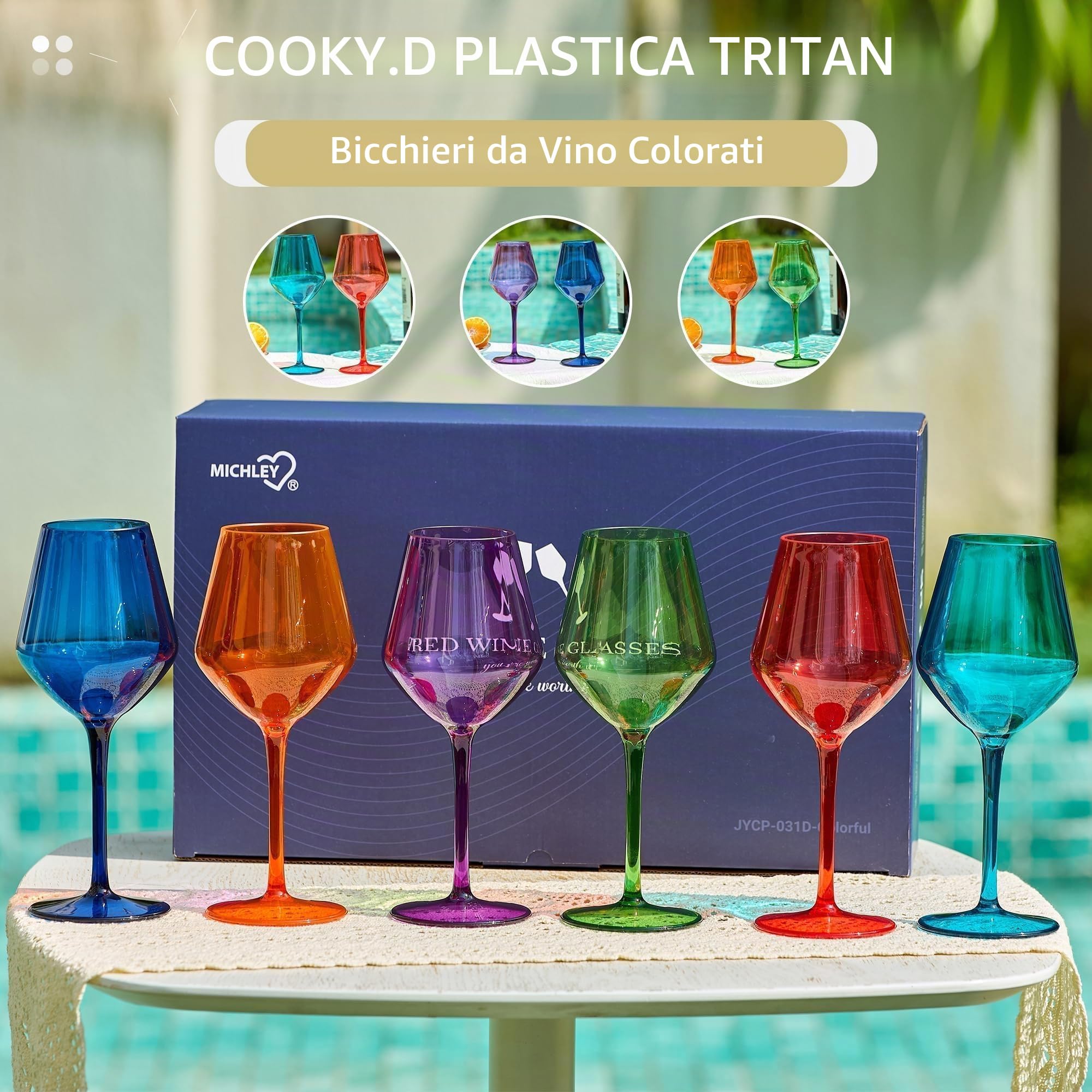 Bicchieri Da Vino Galleggianti Infrangibili Per Piscina - Set di 6 440 Ml - Bicchieri Da Vino Rossi A Stelo Lungo Per Piscina - Colorato