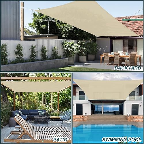Miniatura 2 de Toldo rectangular de polietileno de alta densidad de 14 x 14 pies, para patio, pérgola, bloquea el 95% de resistencia a los rayos UV (beige)