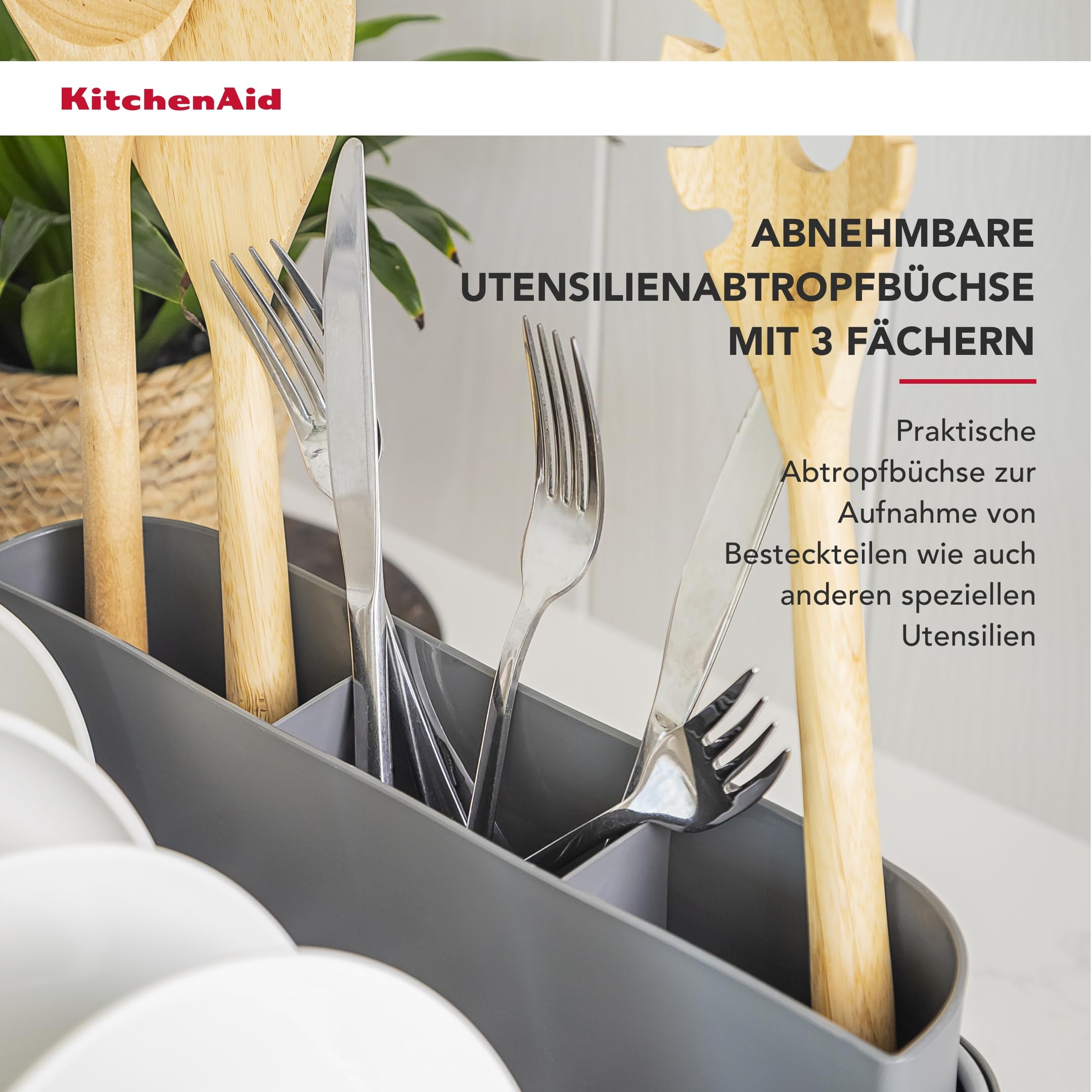 KitchenAid Kompaktes Geschirr-Trockengestell - Holzkohle Grau