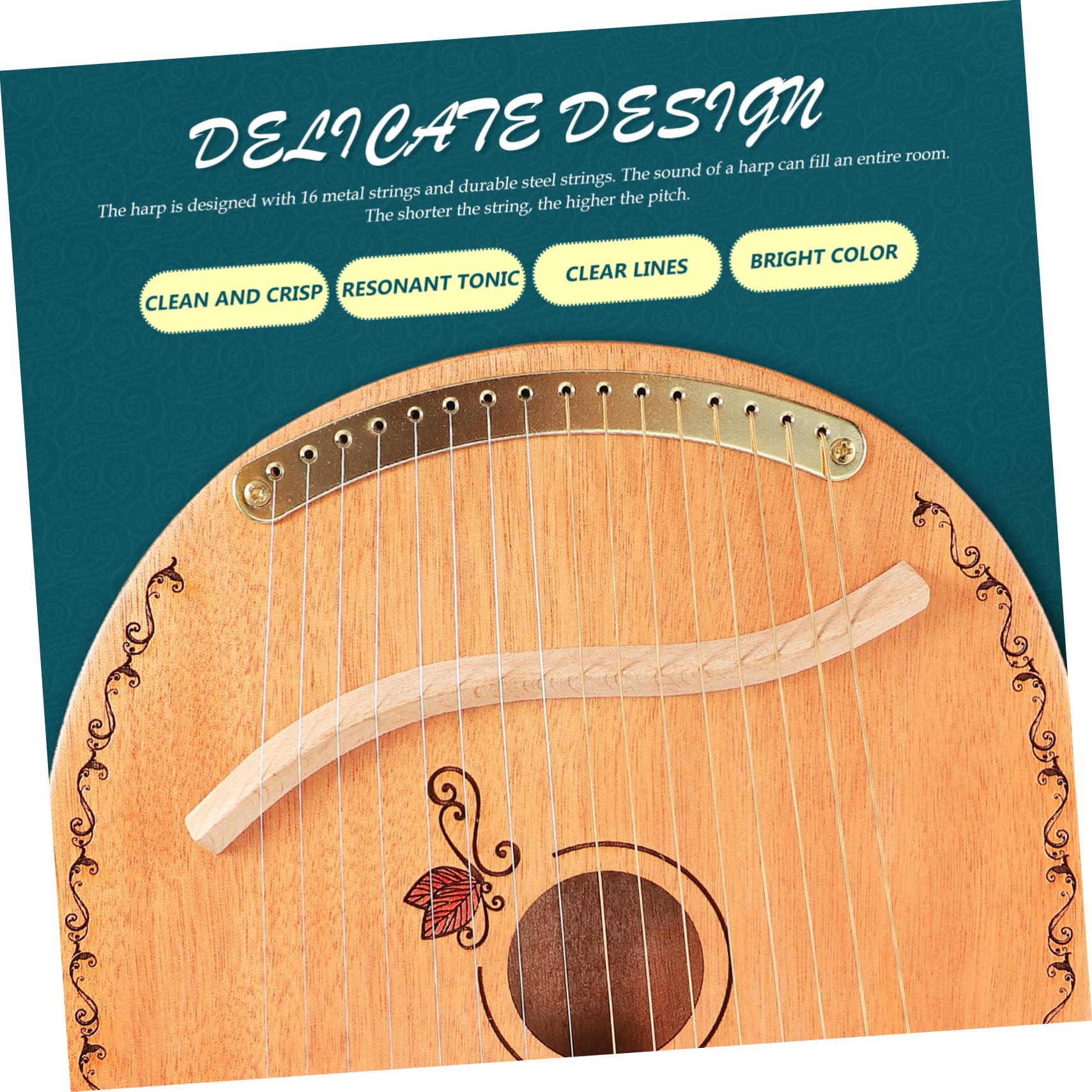 Toyvian Strumento Musicale a 16 Corde Delicato e Design Portatile Superficie Liscia Lyra in Legno per Principianti e Appassionati