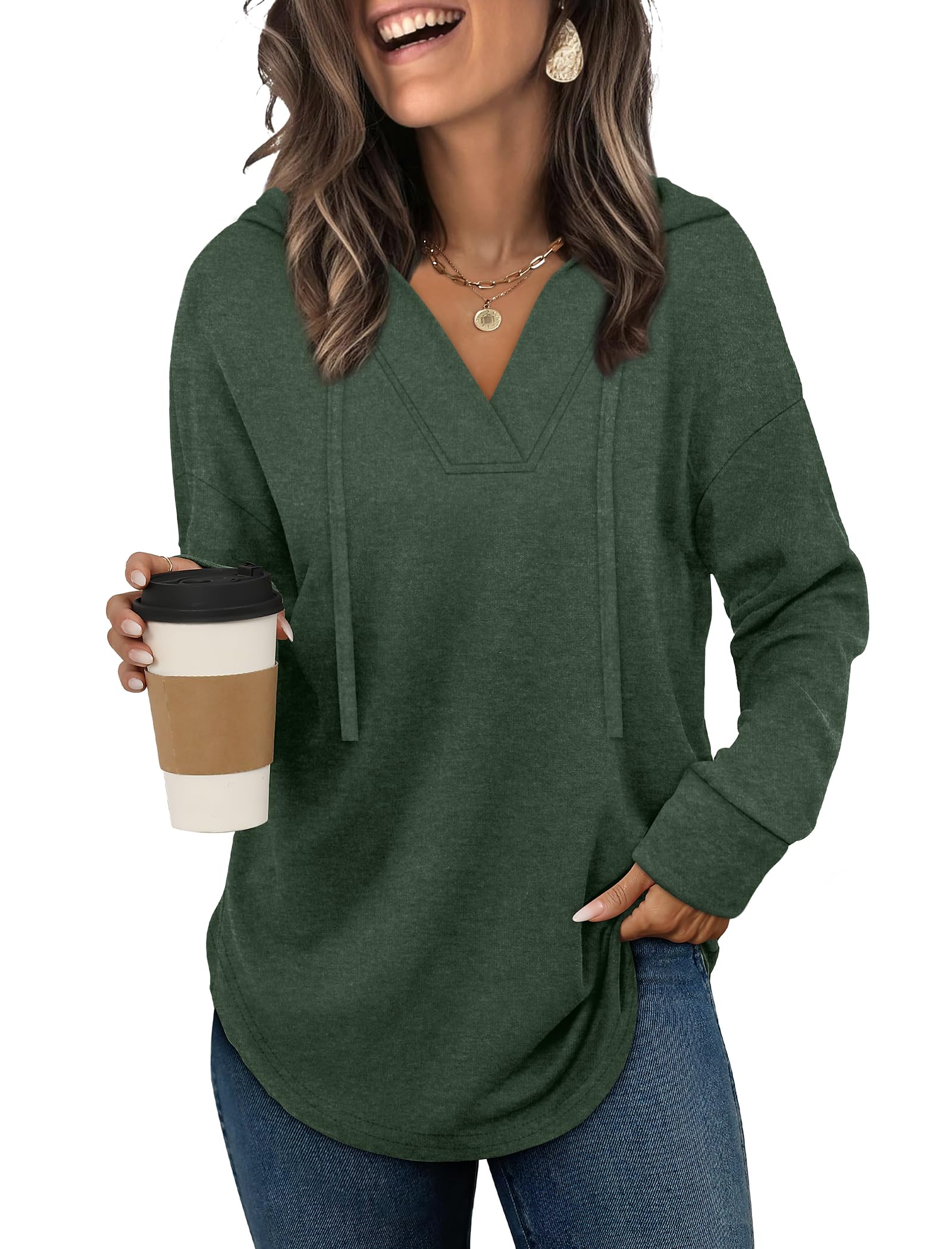 Sampeel Hoodies for Women Trendy Fall Fashion 2026 V Neck Oversized Sweatshirt Plus Size Tops Clothes