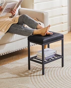 IBUYKE Rectangular Makeup Stool, PU Seat Vanity Chair, Black WBD017B