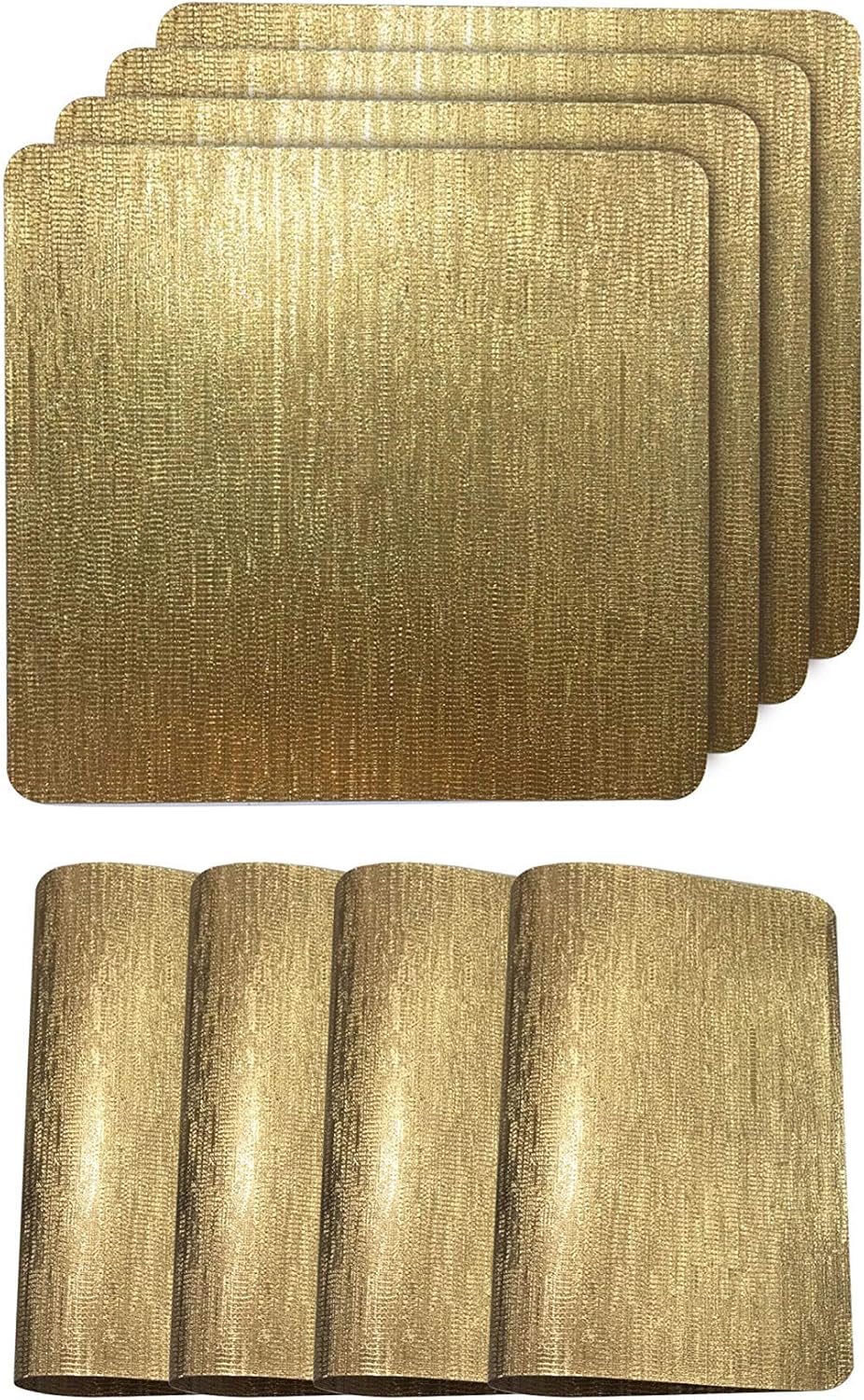 Dainty Home Reversible Metallic Galaxy Snake Skin Texture Dining Table Indoor Outdoor Placemats Set of 4, 15 inch Square, Solid Gold
