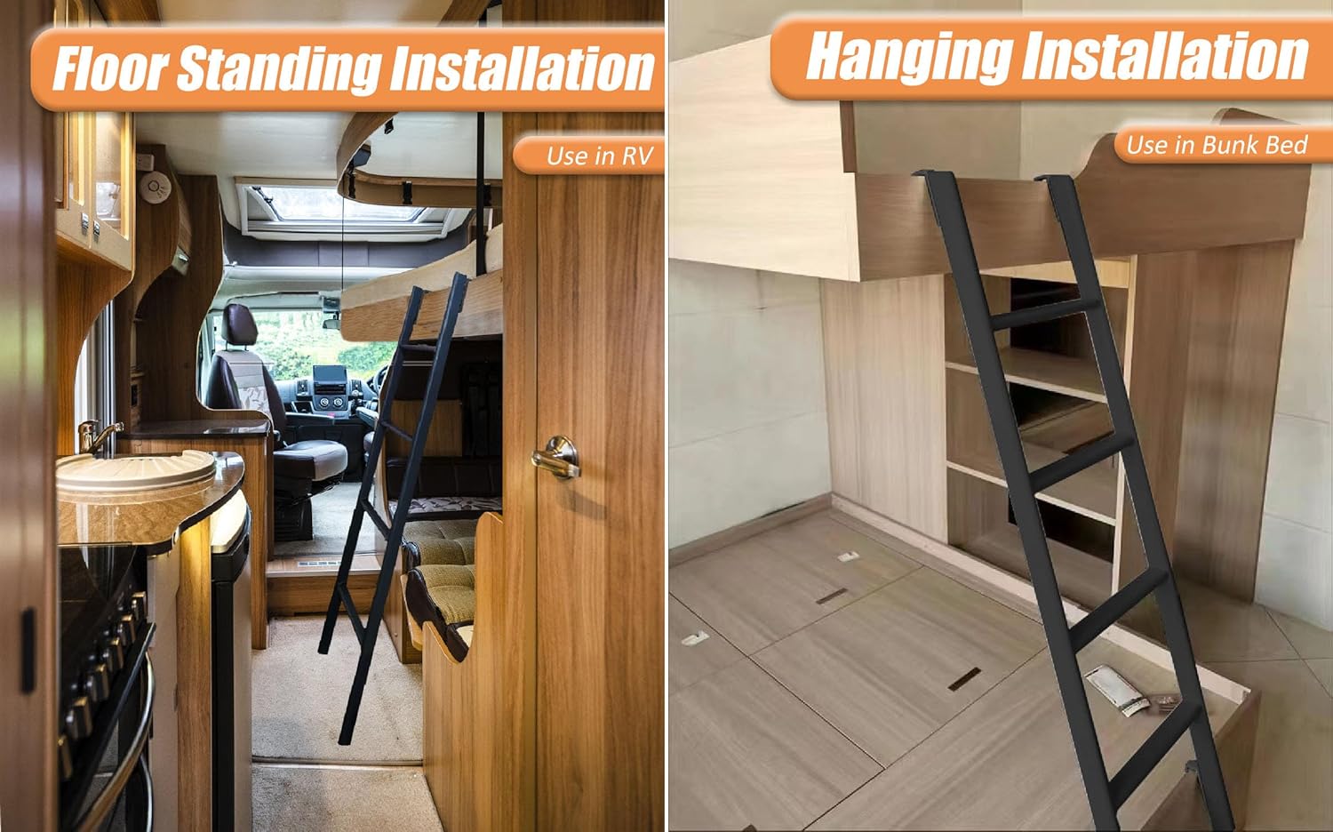 RV Bunk Bed Ladder One-Piece Steel, 50"/55"/60"/66"/72'' Bunk Bed Ladder with Flexible and Adjustable Hooks, Safe and Non-slip Bunk Ladders for RV Home Dormitory, Load-Bearing 330 Pounds