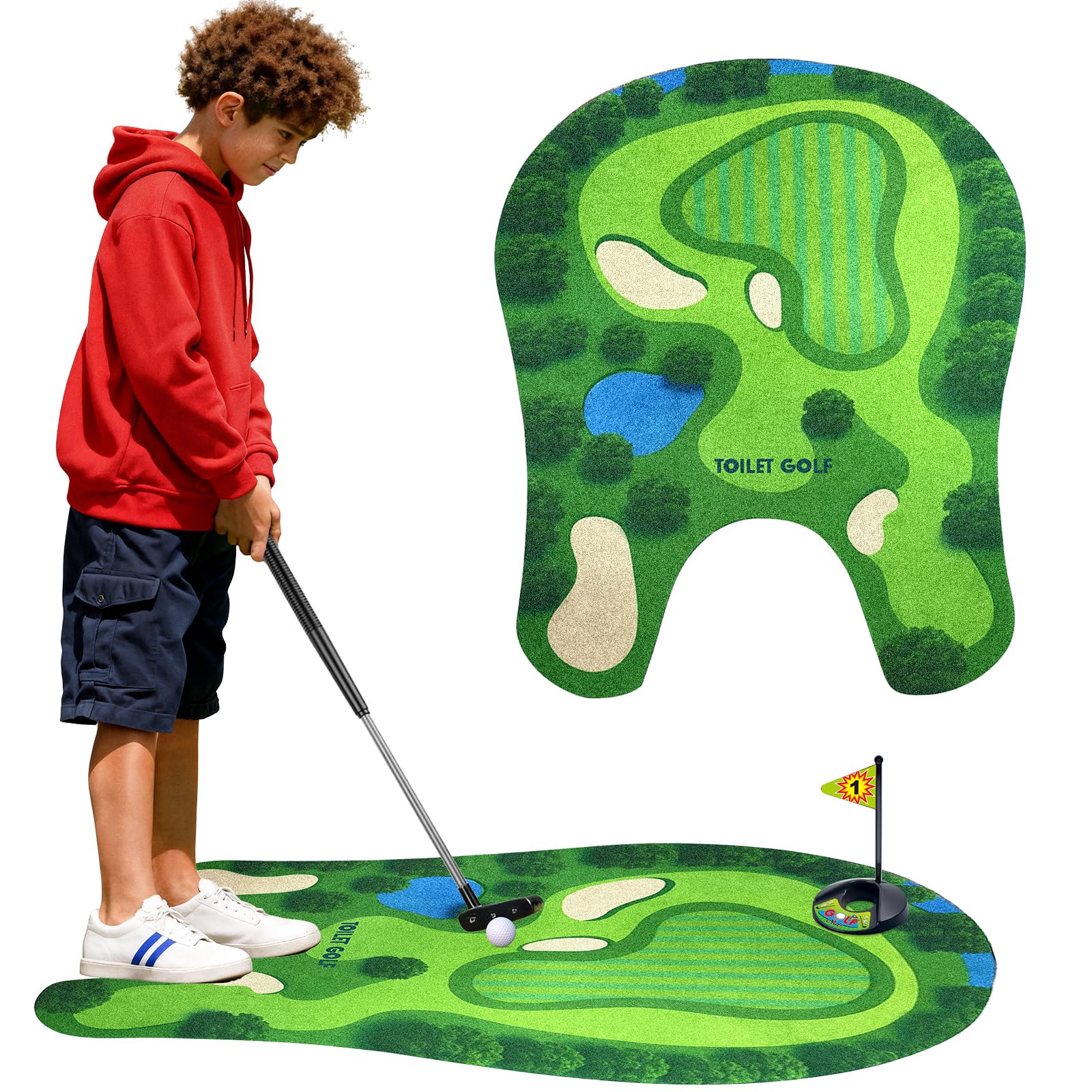Toilet Golf Game, Mini Golf That Can Be Played in The Bathroom - Wonderful Toilet Time, Gag Gifts,Funny White Elephant Gift, Prank Gift for Dad Husband, Boyfriend, Men