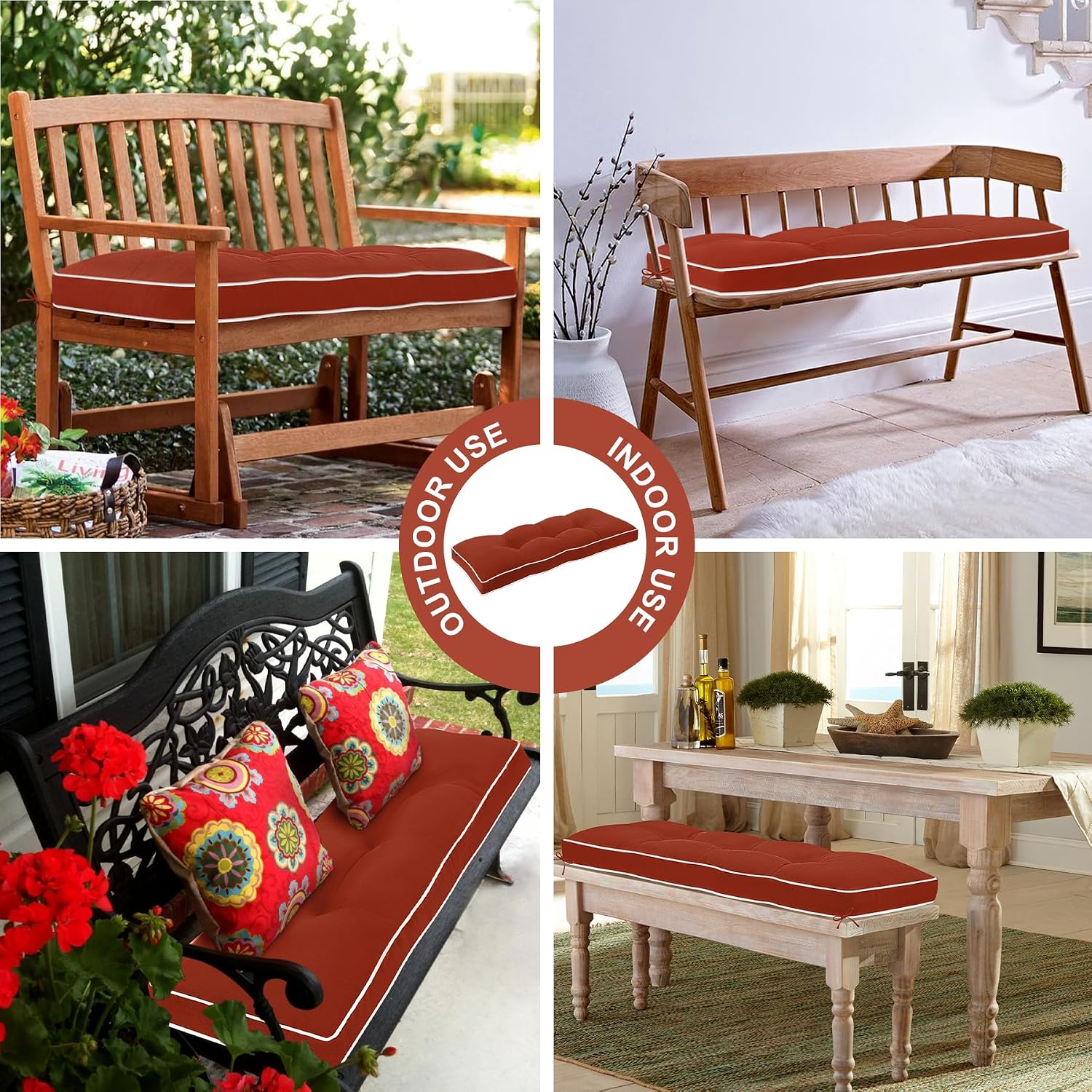 Favoyard Indoor/Outdoor Bench Cushion 42 x 16 Inch Waterproof & 3-Year Fade-Resistant Patio Furniture Cushions for Garden Porch Swing Chair Tufted Pad for Sofa Couch Seat with Ties, Red