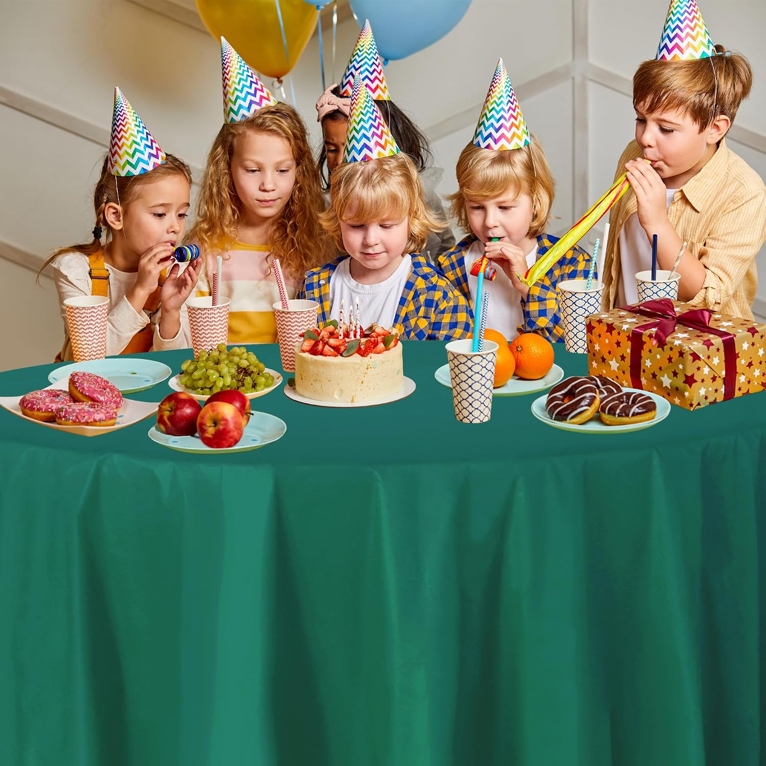 Party Dimensions Green Disposable Plastic Tablecloth for Round Tables (12 Pack) Table Cloths for Parties, Events & Weddings, Indoors & Outdoors, 84 inches, Plastic Table Cover