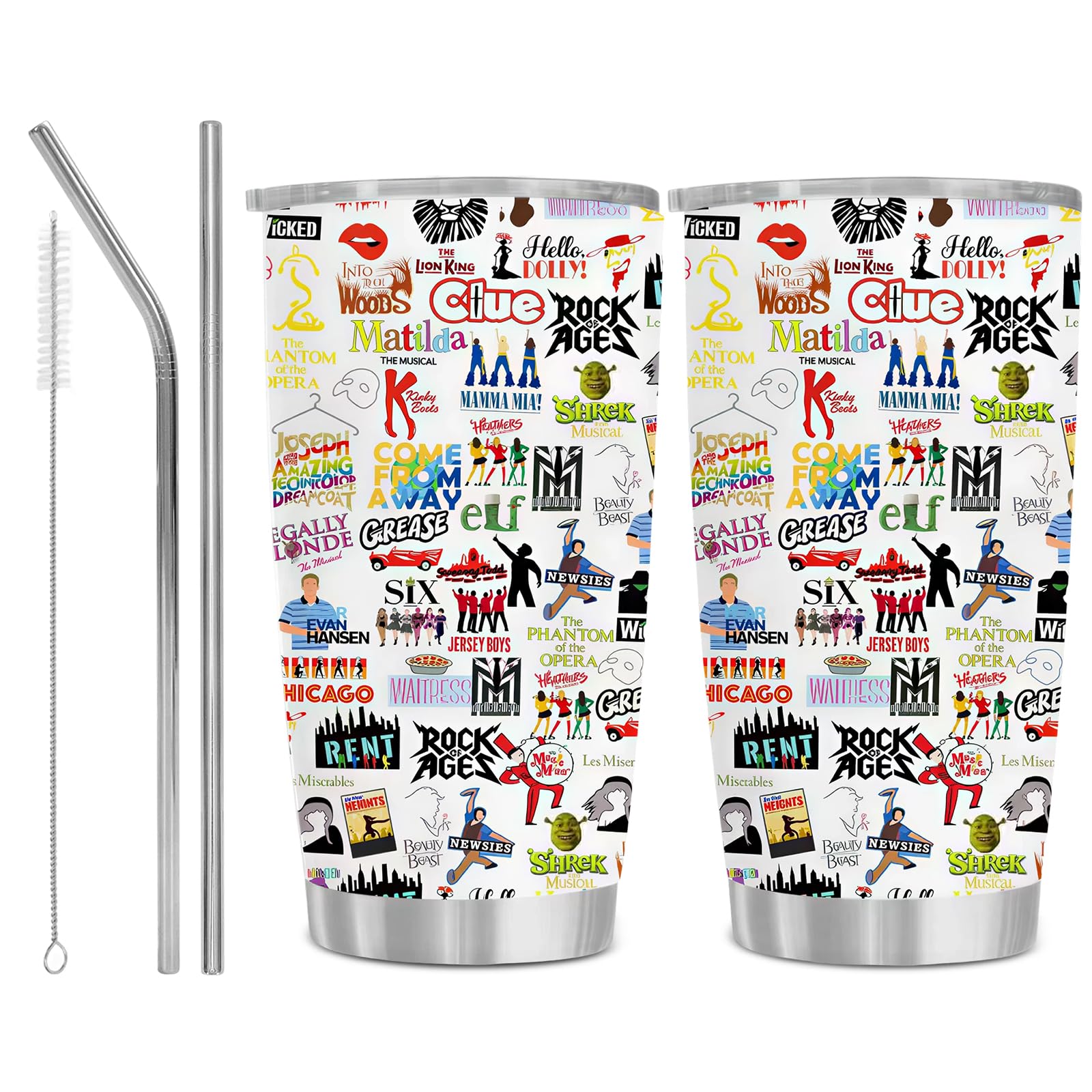 Onperpoe Musical Theatre Gifts Cup, 20oz Stainless Steel Tumbler with Lid and Straws, Insulated Travel Mug Tumbler, Unique Broadway Gifts for Musical Theatre Lovers