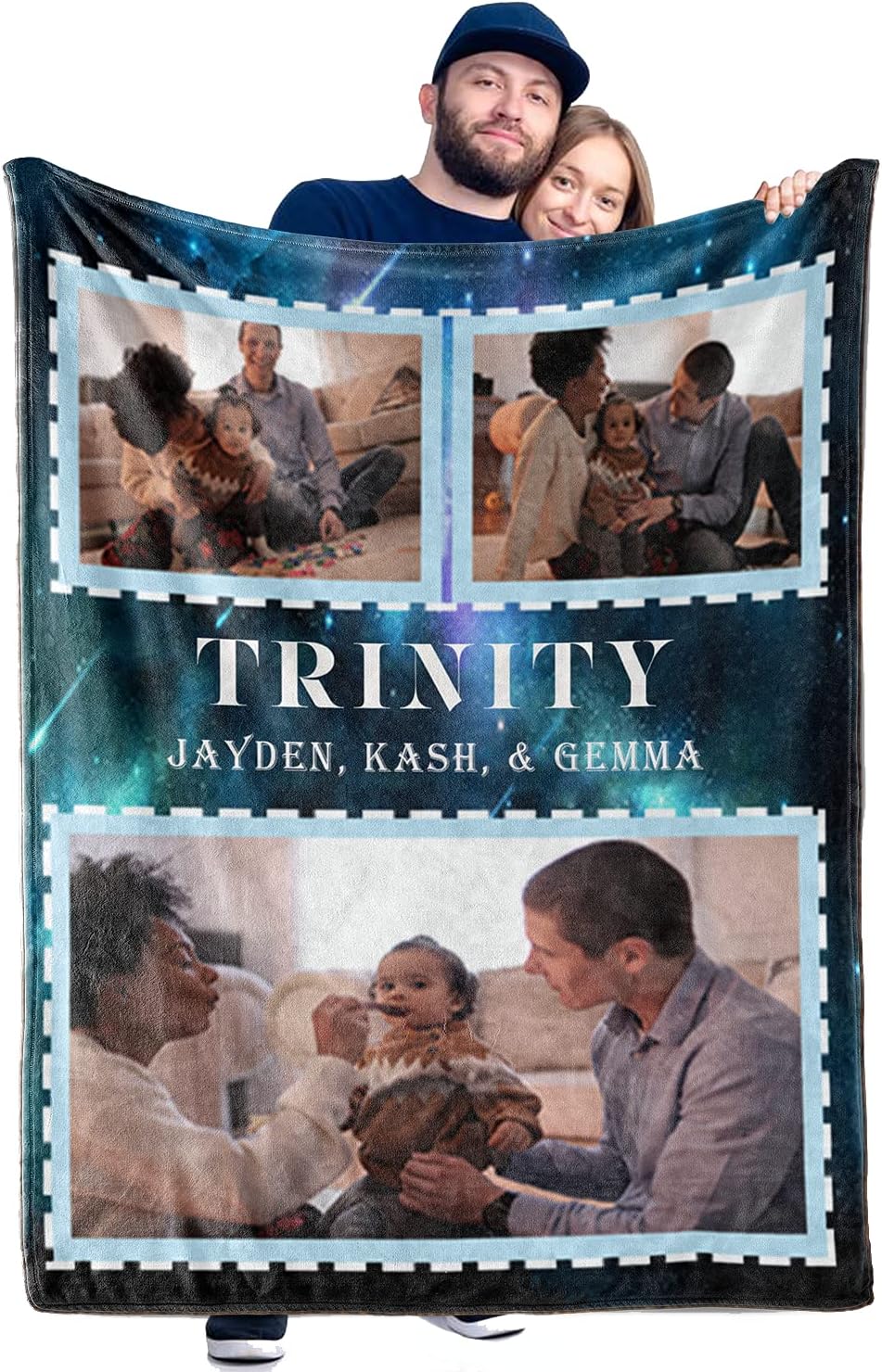 Dailyextreme Custom Blankets with Photos Collage, Personalized Throw Blanket with Picture, Personalized Blanket with Photos for Kids/Adults/Family, Souvenir, Customized Blanket 3 Photo Collages